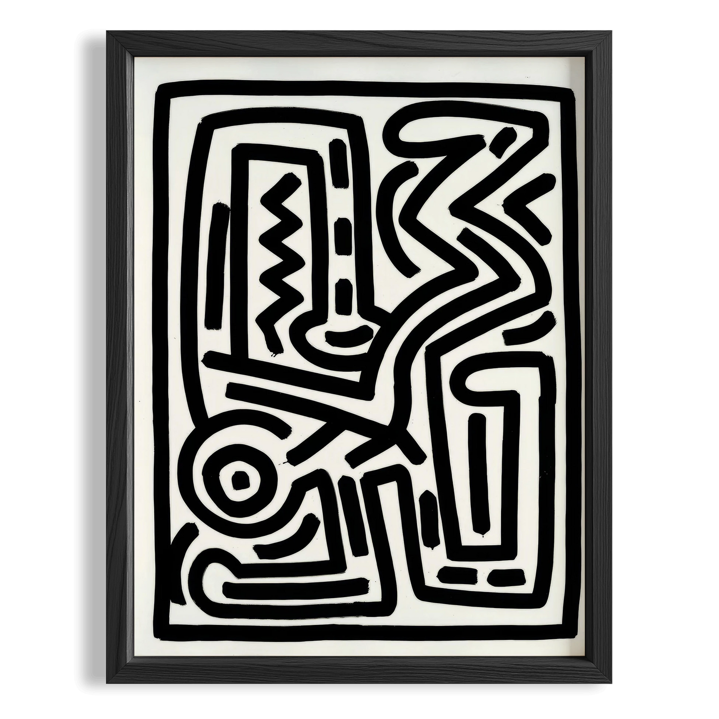 Siyah Beyaz Labirent - Keith Haring Ahşap Duvar Tablosu