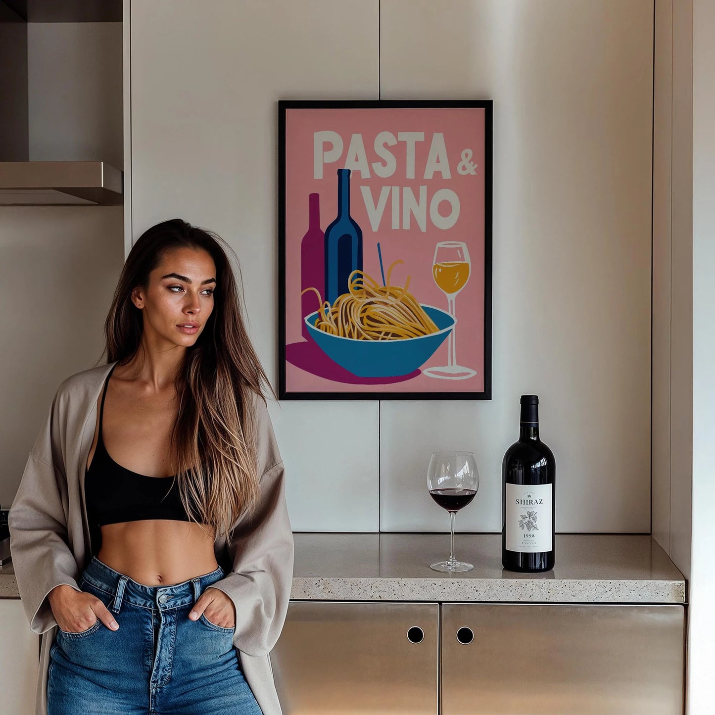 Pasta & Vino İtalyanca Tipografi Mutfak Duvar Tablosu II