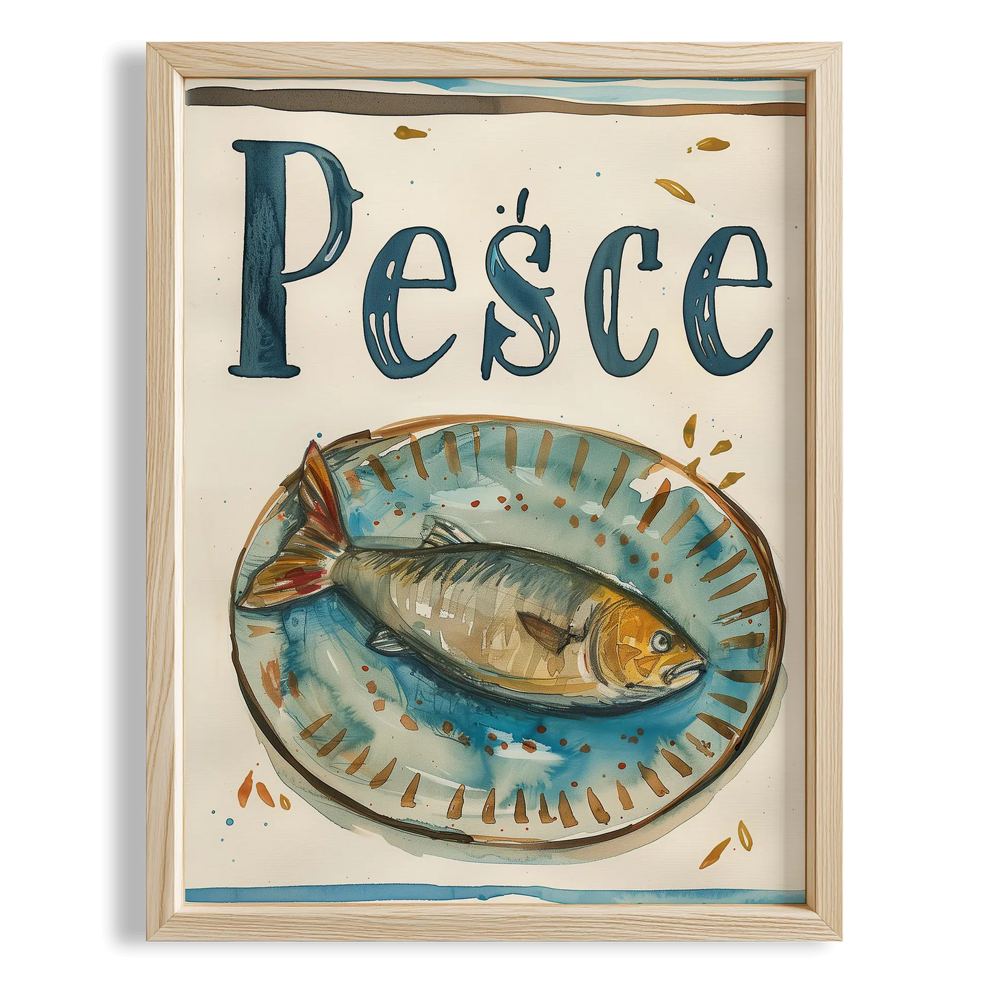 Pesce İtalyanca Tipografi Mutfak Duvar Tablosu II