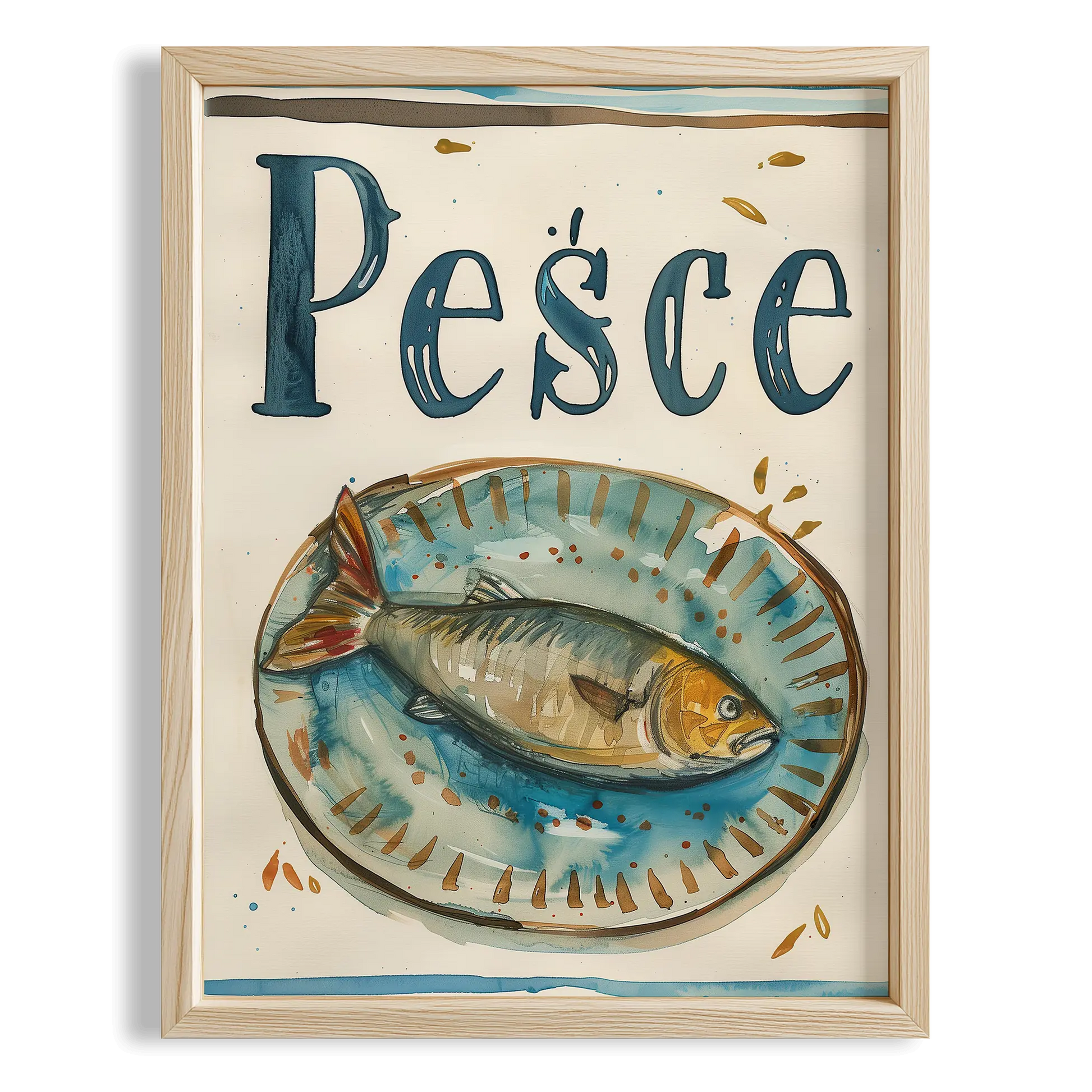 Pesce İtalyanca Tipografi Mutfak Duvar Tablosu II