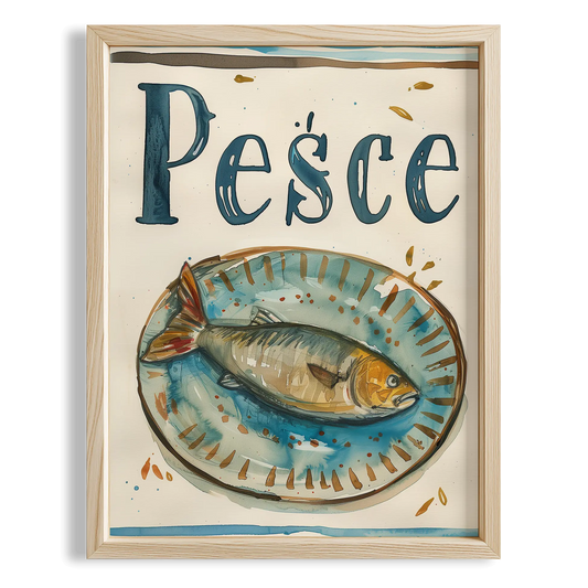 Pesce İtalyanca Tipografi Mutfak Duvar Tablosu II