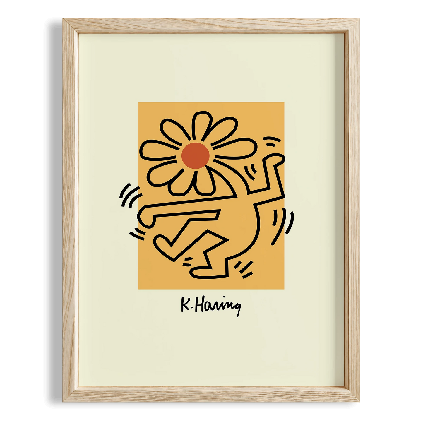 Çiçekli Figür - Keith Haring Ahşap Duvar Tablosu