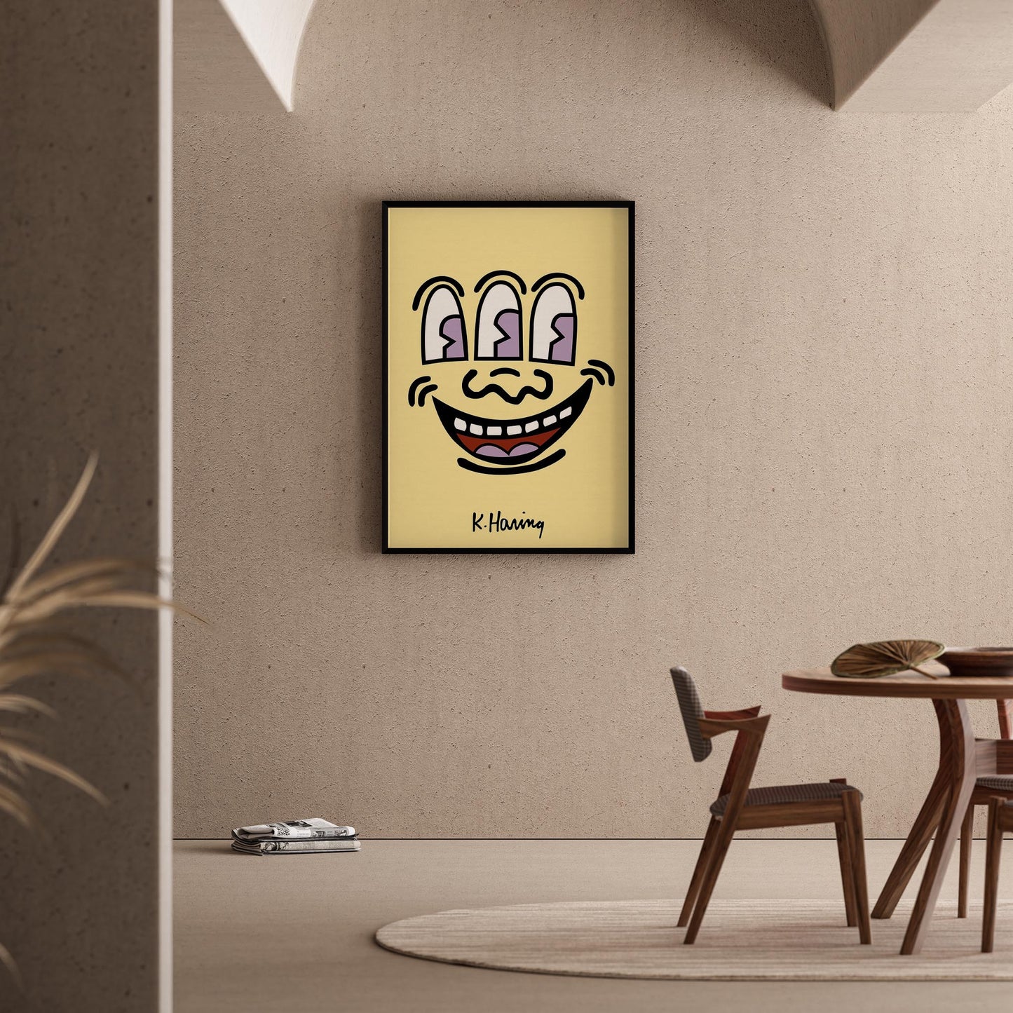 Gülümseyen Yüz - Keith Haring Ahşap Duvar Tablosu