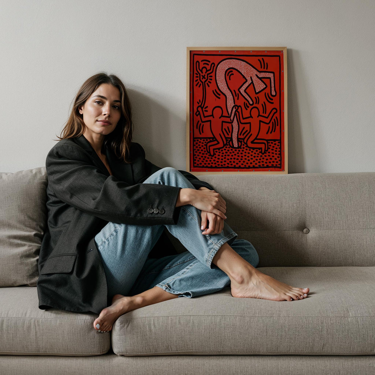Kırmızı İkili - Keith Haring Ahşap Duvar Tablosu