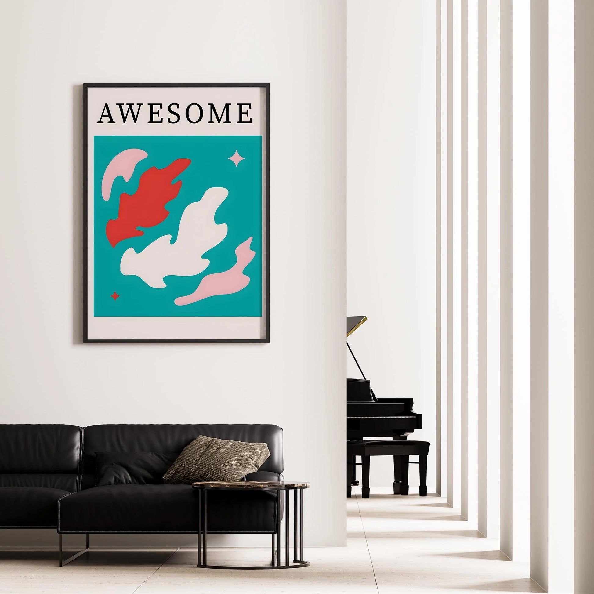 Matisse Kağıt Kesimleri Abstract Serisi Turkuaz AWESOME Tipografi I Duvar Tablosu