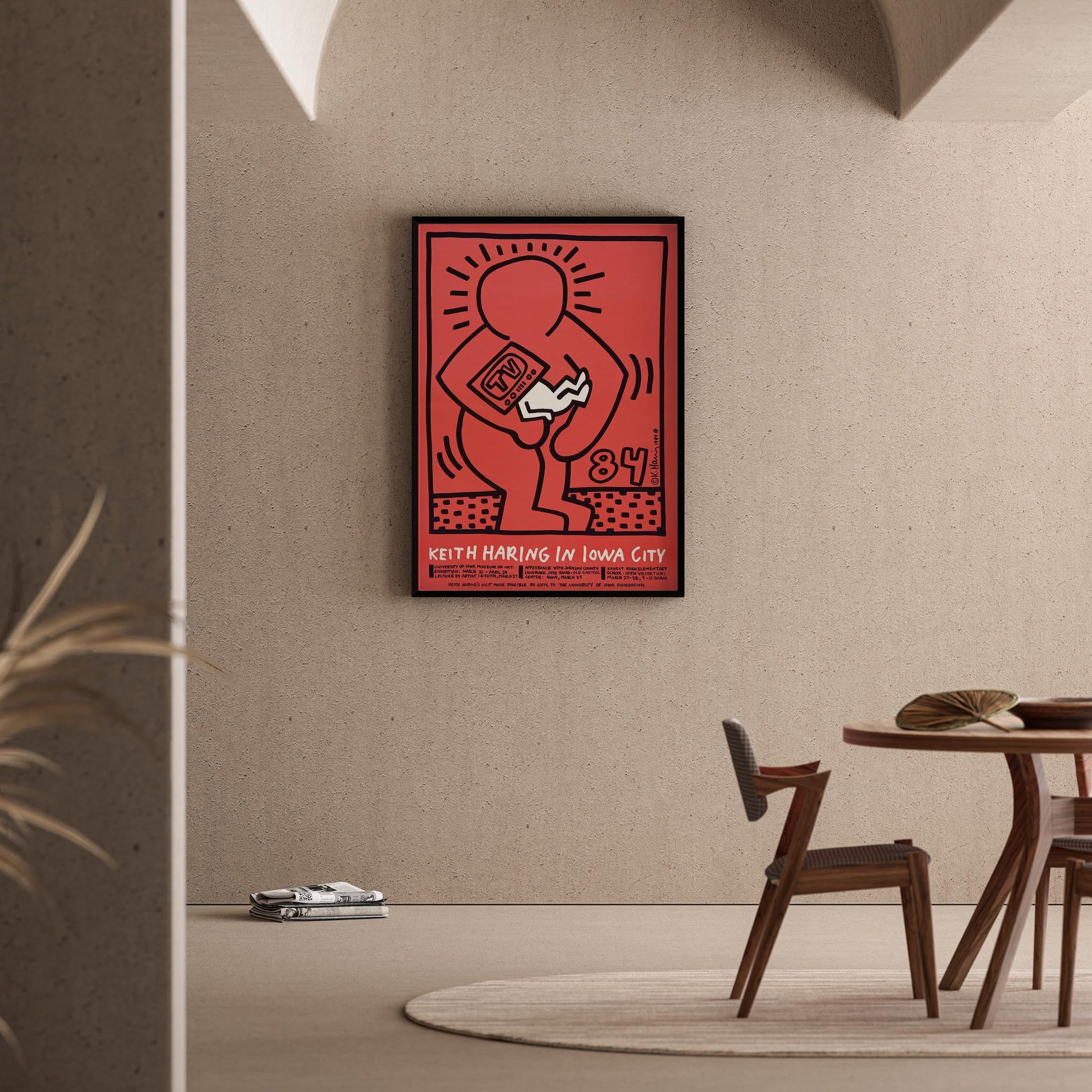 Telefonlu Adam - Keith Haring Ahşap Duvar Tablosu