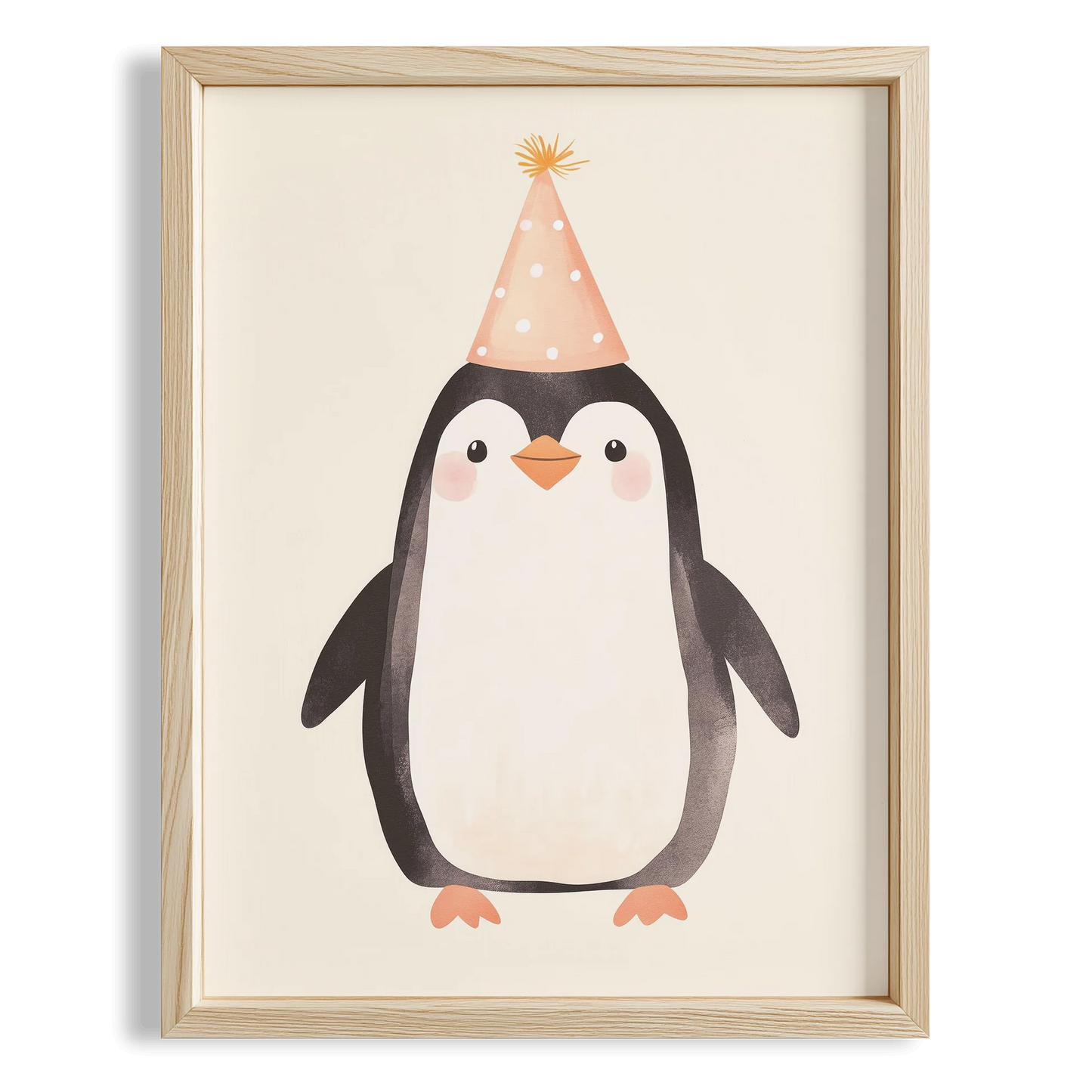 Parti Şapkalı Penguen - Beyaz Fon