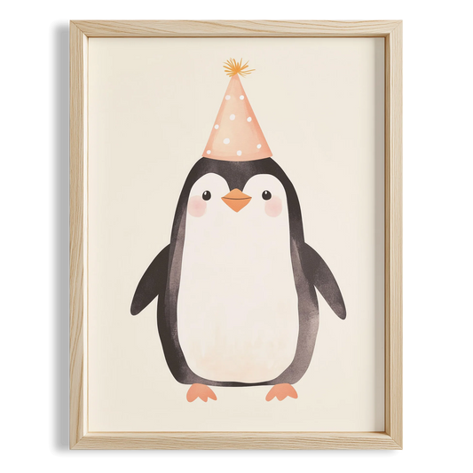 Parti Şapkalı Penguen - Beyaz Fon
