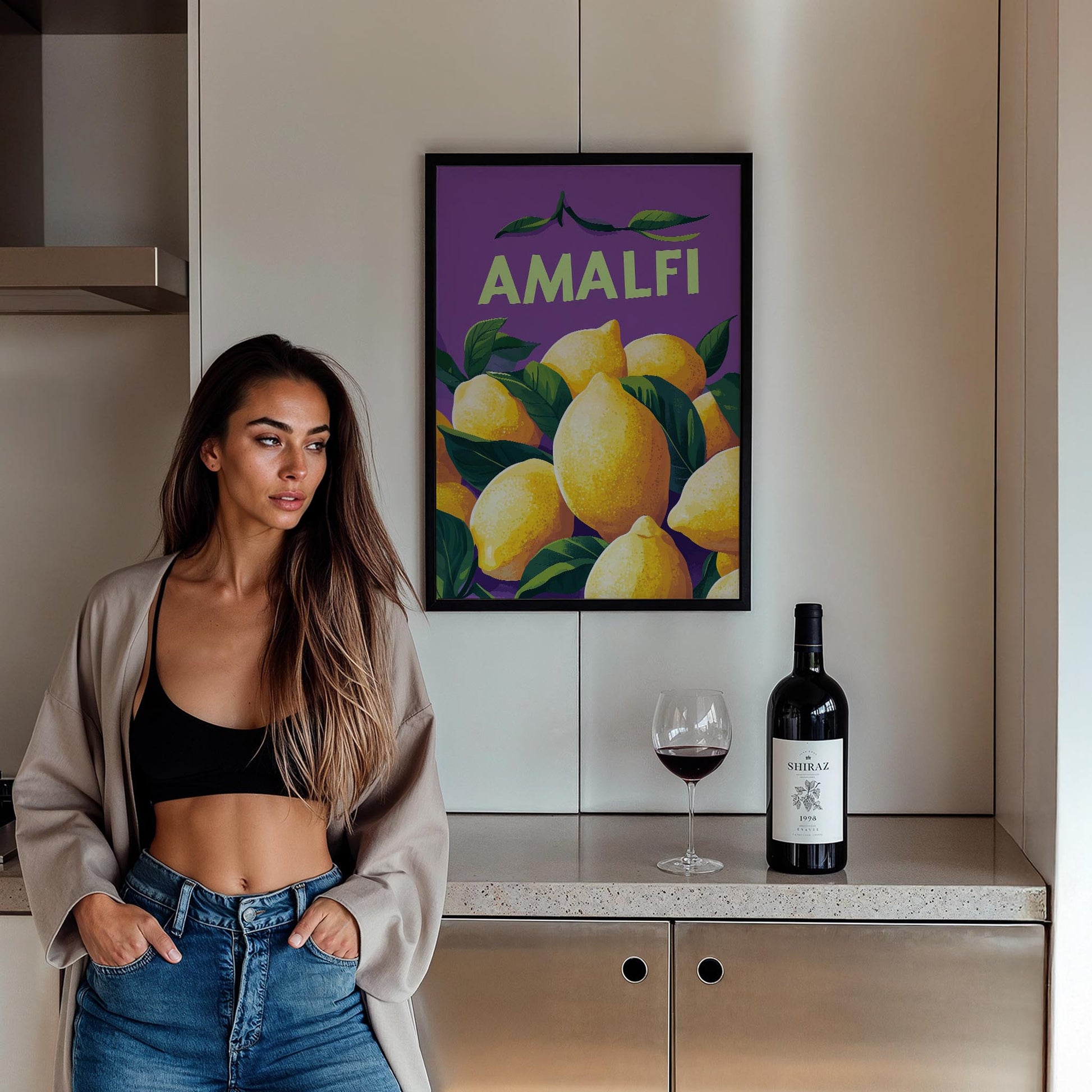 Amalfi Limonlar İllüstasyonu İtalya Koleksiyonu Mutfak Duvar Tablosu
