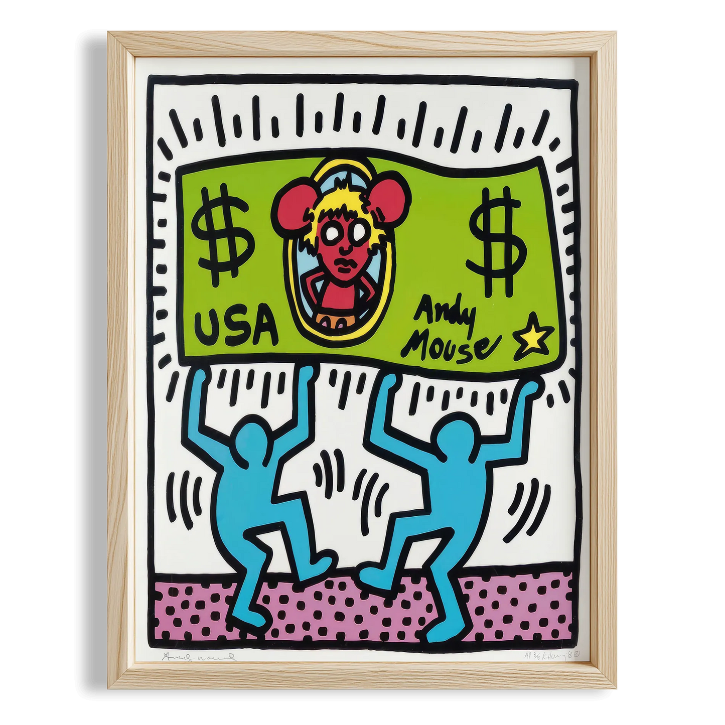 Para Taşıyan Adamlar - Keith Haring Ahşap Duvar Tablosu