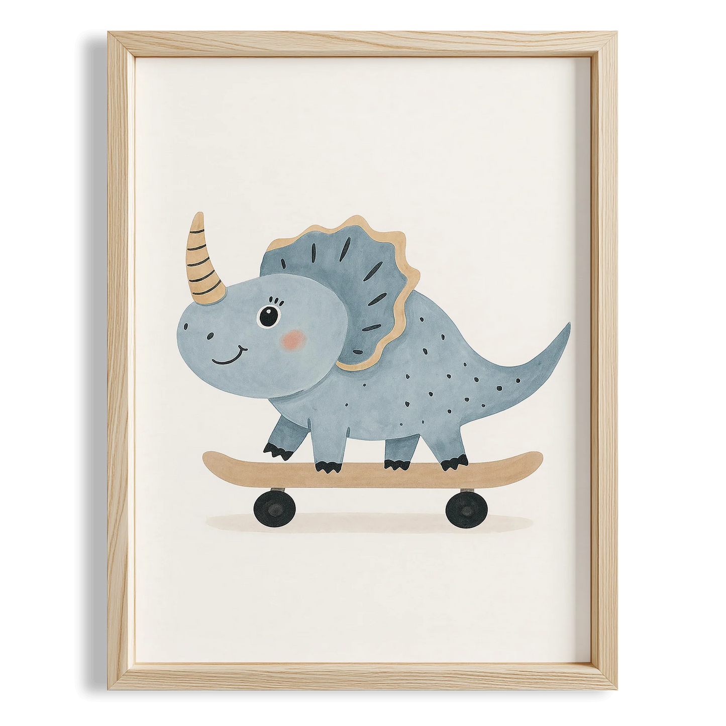 Sevimli Kaykay Süren Dinozor Erkek Çocuk Odası Ahşap Tablo