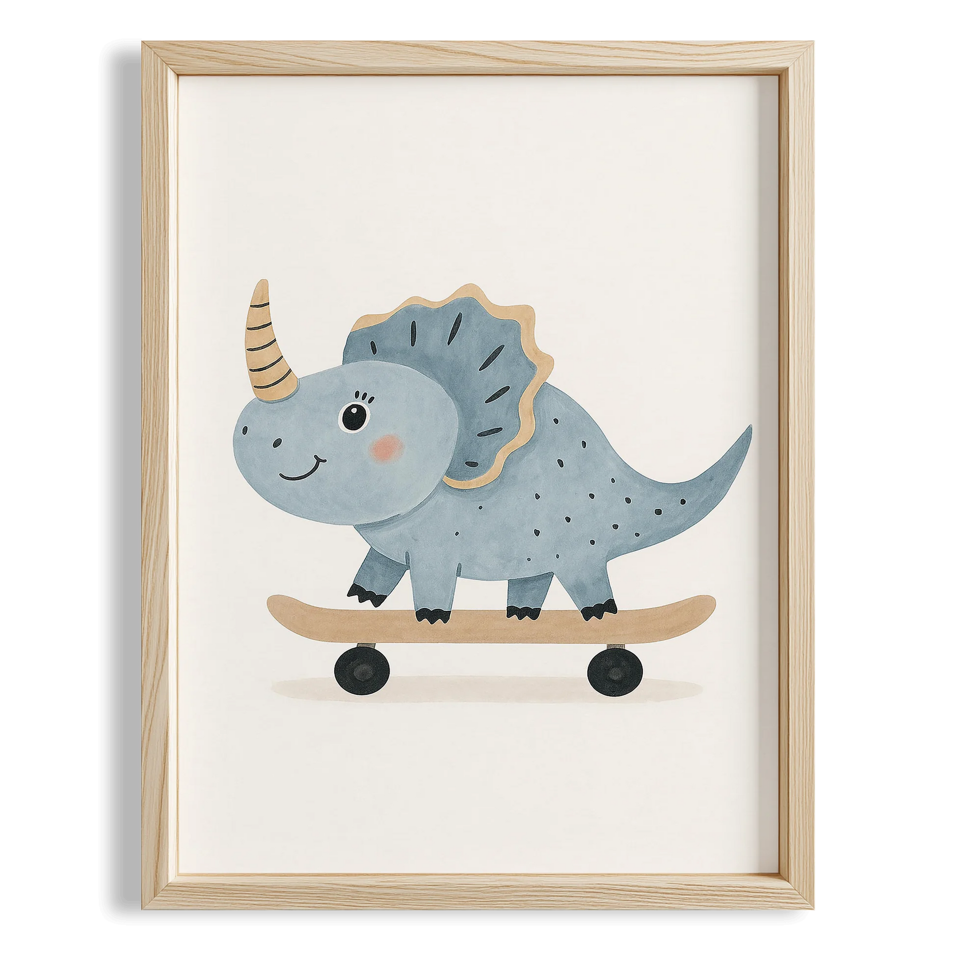 Sevimli Kaykay Süren Dinozor Erkek Çocuk Odası Ahşap Tablo