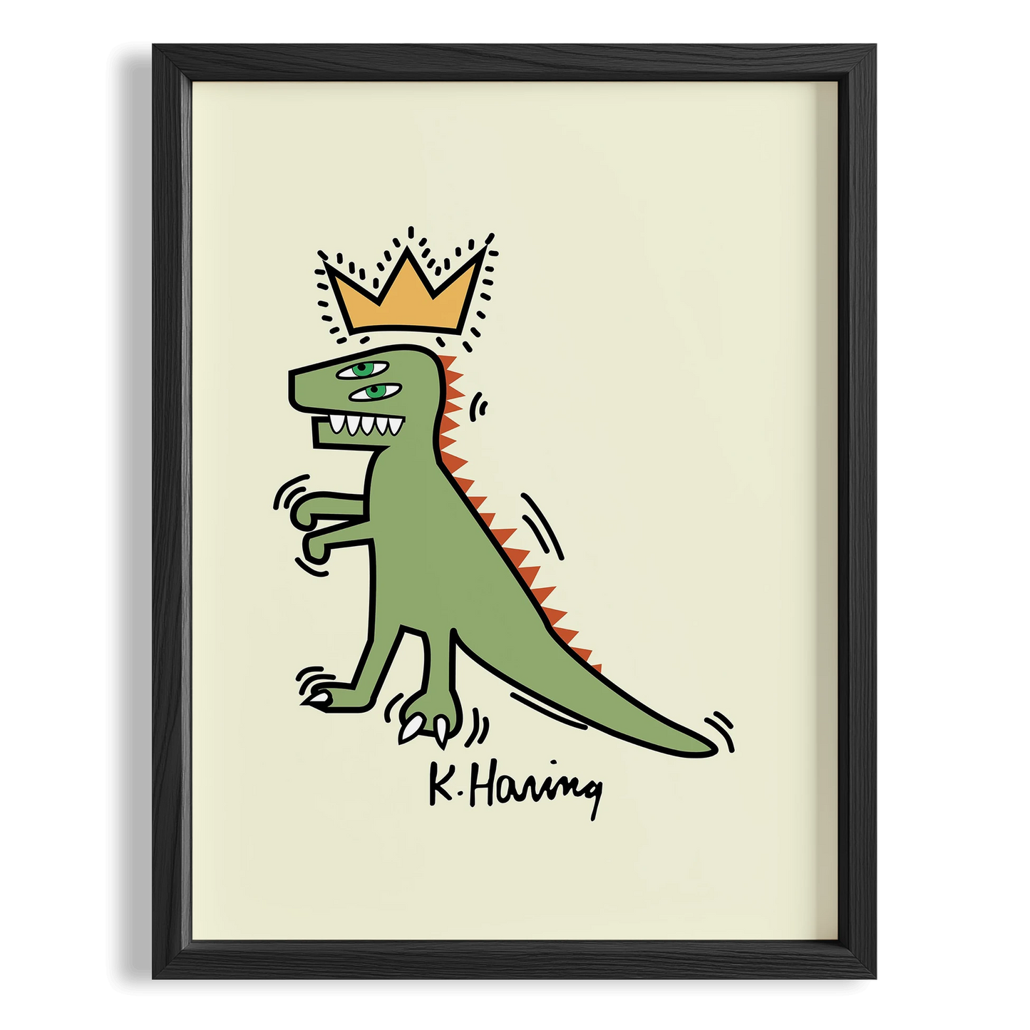 Taçlı Dinozor - Keith Haring Ahşap Duvar Tablosu