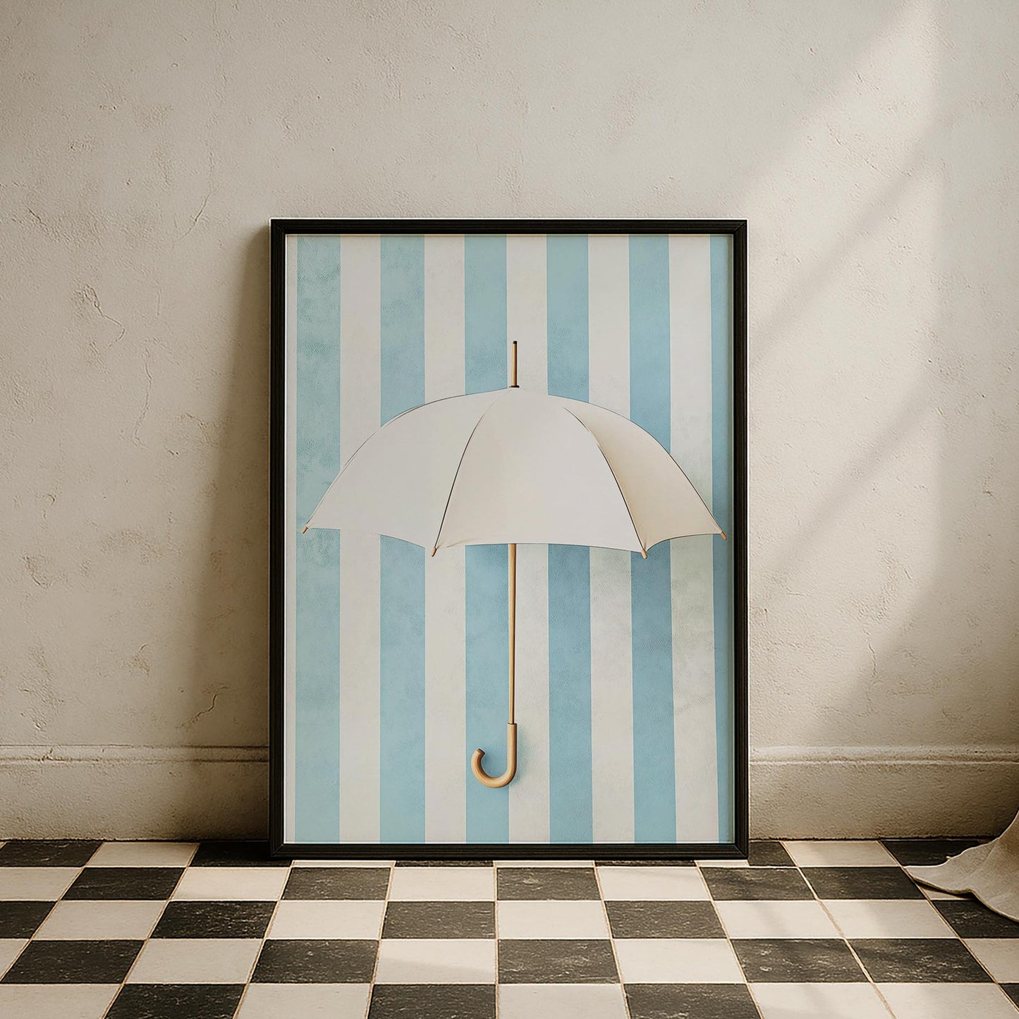 Beyaz Şemsiye Minimalist Çizim - Duvar Tablosu
