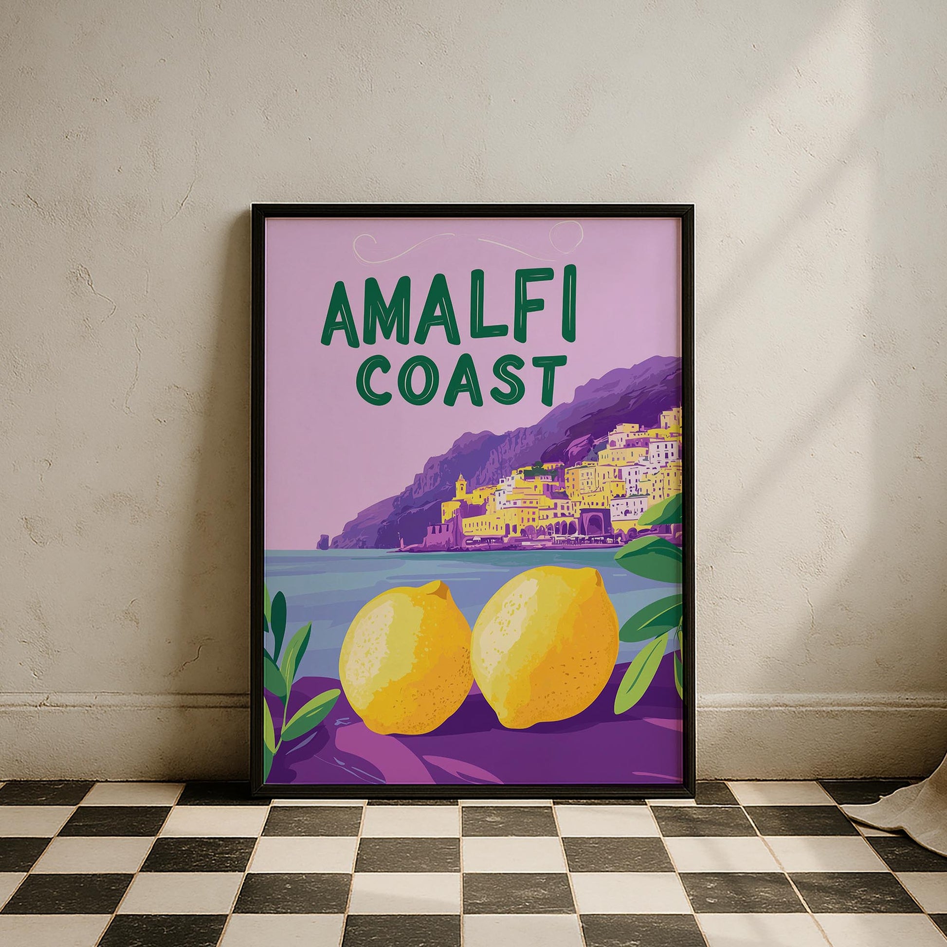 Amalfi Coast Limonlar İllüstrasyonu İtalya Koleksiyonu Mutfak Duvar Tablosu