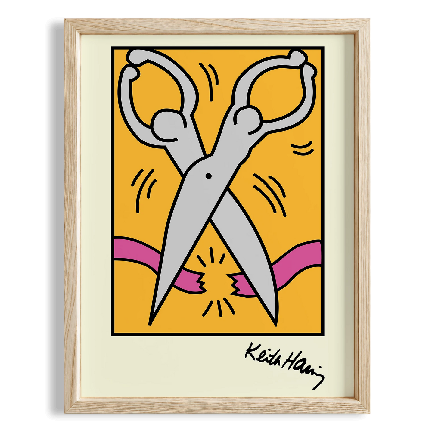 Makas - Keith Haring Ahşap Duvar Tablosu