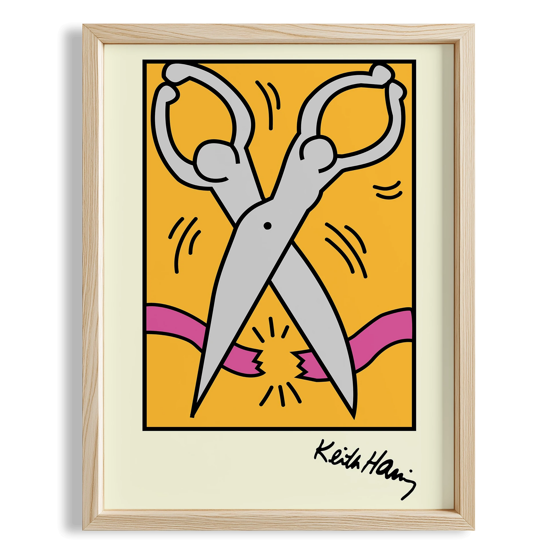 Makas - Keith Haring Ahşap Duvar Tablosu