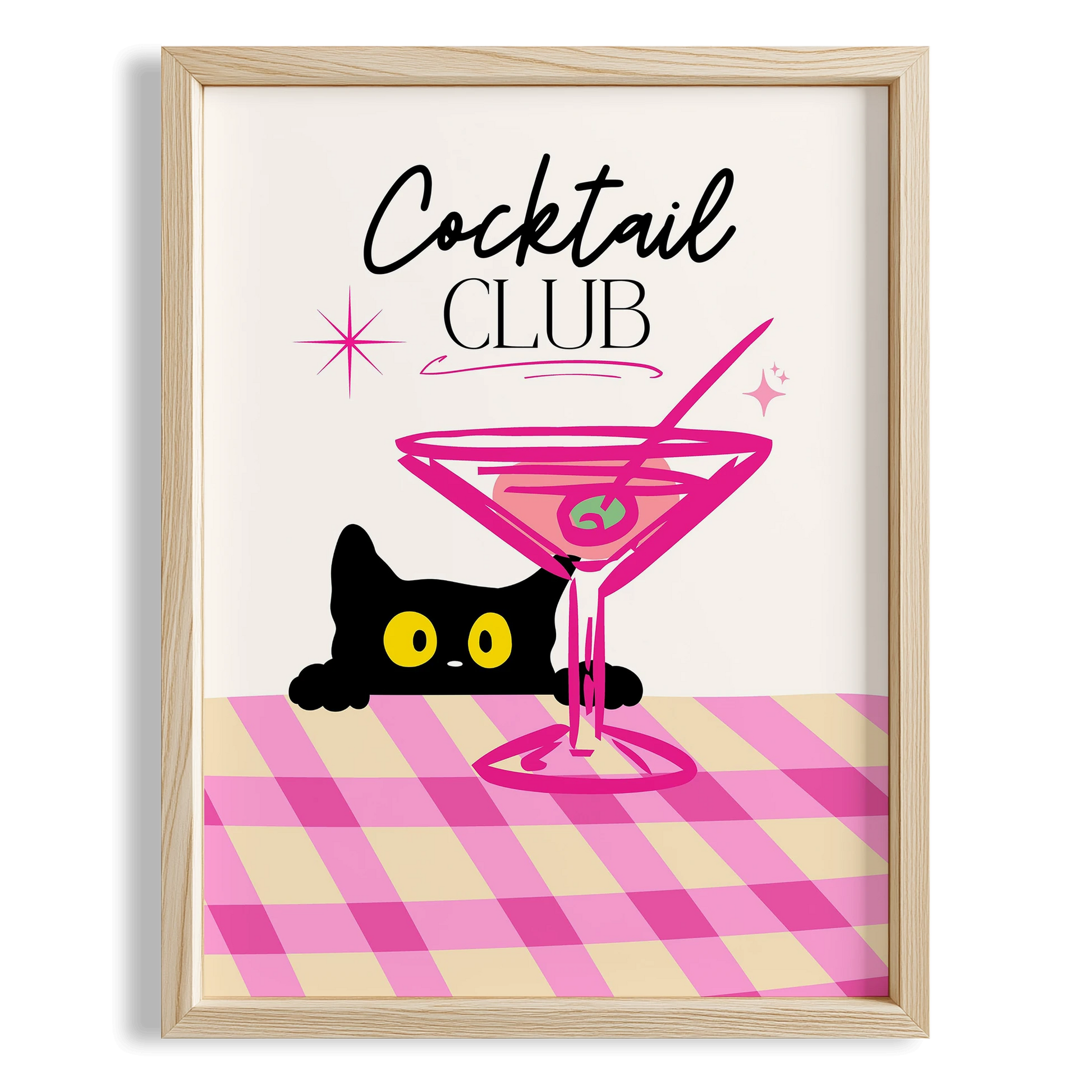 Cocktail Club Kedi Kokteyl Mutfak Duvar Tablosu