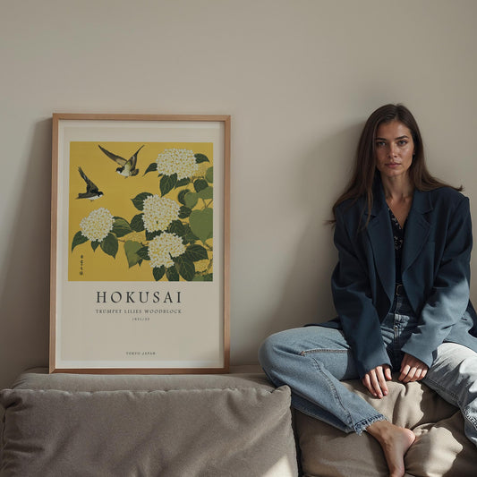 Hokusai Trompet Zambakları ve Kuşlar