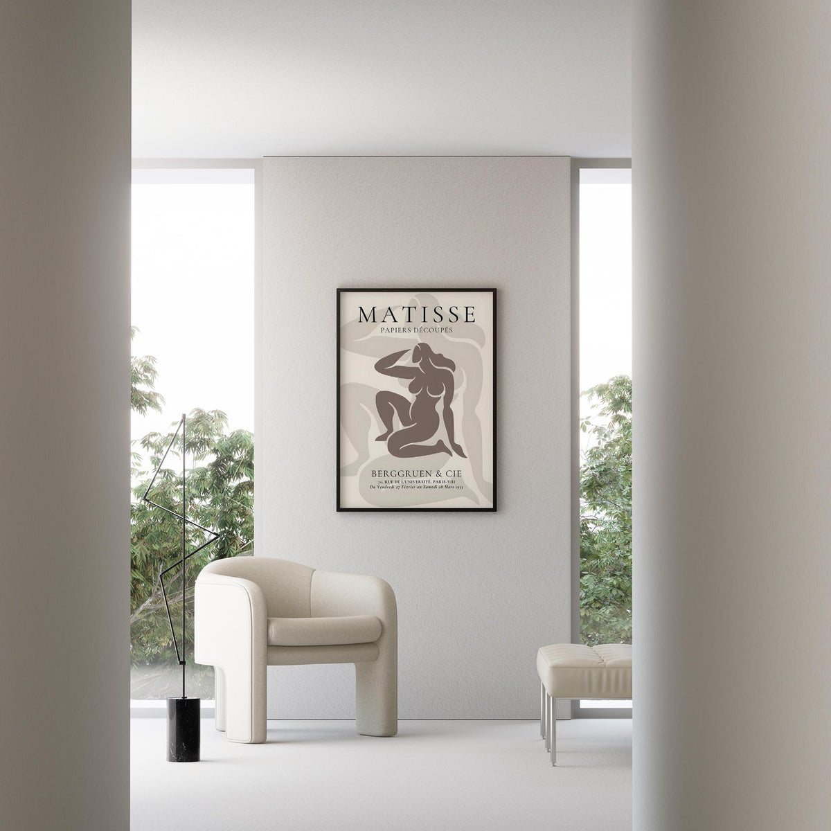 Matisse Kağıt Kesimleri Serisi Minimalist Bej Kadın Figürü I Duvar Tablosu