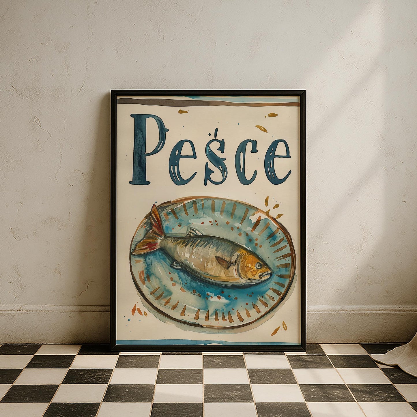 Pesce İtalyanca Tipografi Mutfak Duvar Tablosu II