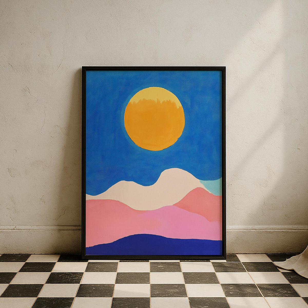Çöl Güneşi ve Dağ Silueti Minimalist - Duvar Tablosu