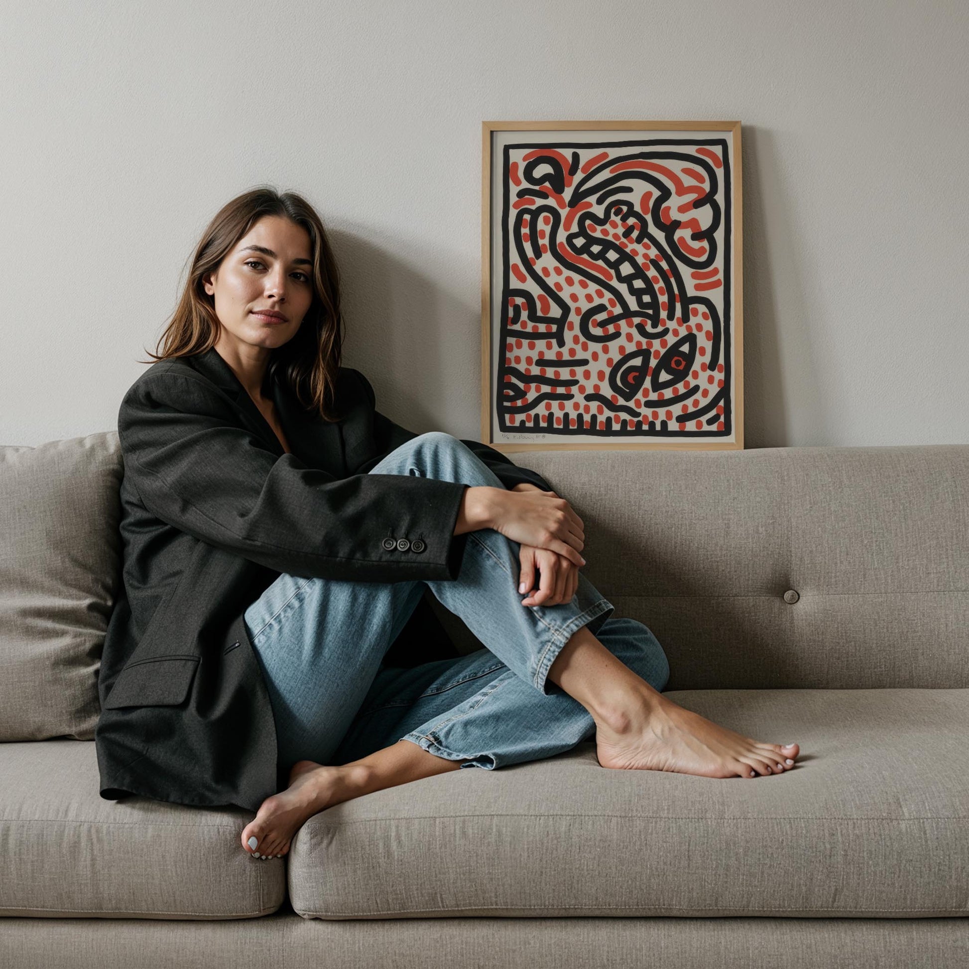 Soyut Desen - Keith Haring Ahşap Duvar Tablosu