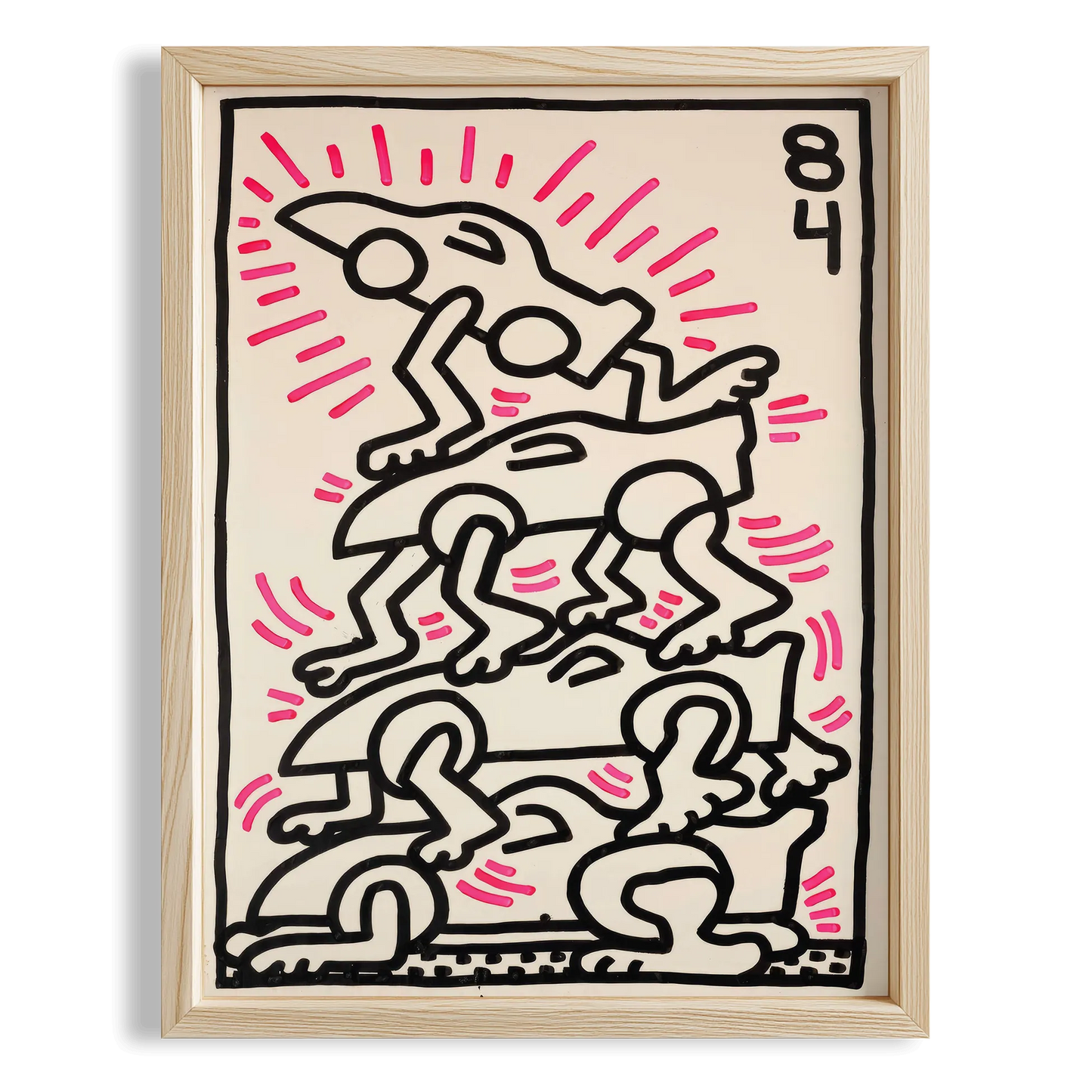 Üst Üste Dans Edenler - Keith Haring Ahşap Duvar Tablosu