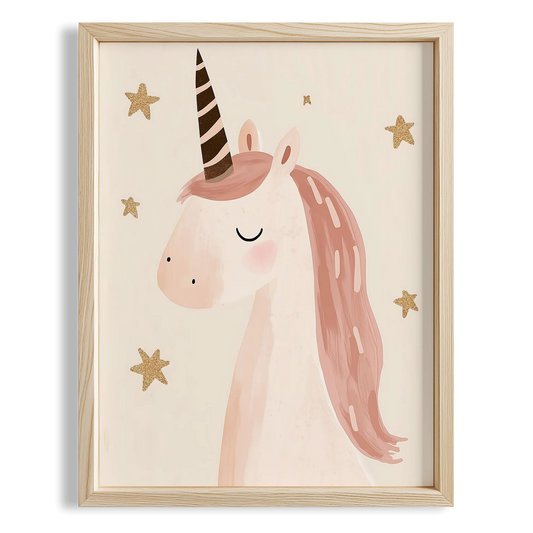 Masalsı Pembe Unicorn Bohem Kız Çocuk Odası Ahşap Tablo