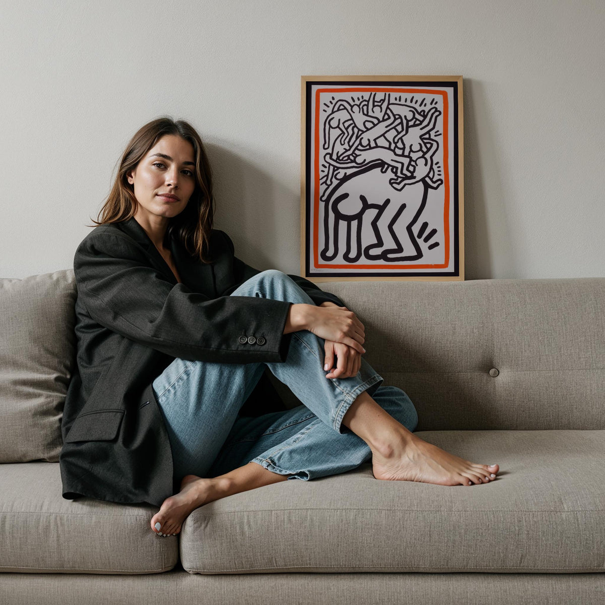 Dans Eden Figür - Keith Haring Ahşap Duvar Tablosu