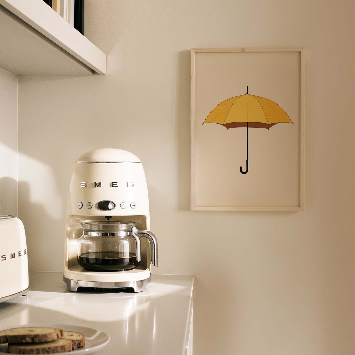 Sarı Şemsiye Minimalist Çizim - Duvar Tablosu
