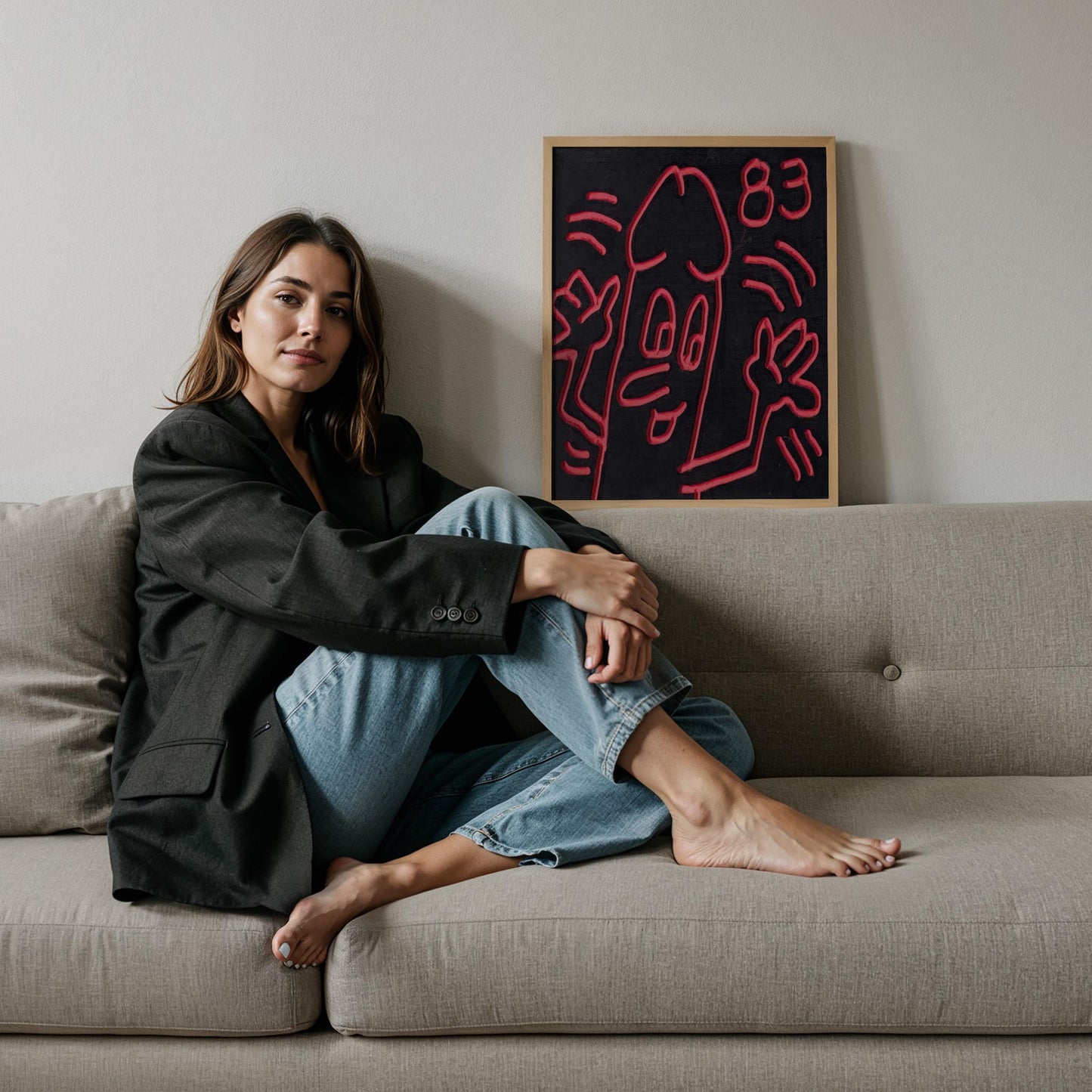 Neon Yüz (83) - Keith Haring Ahşap Duvar Tablosu