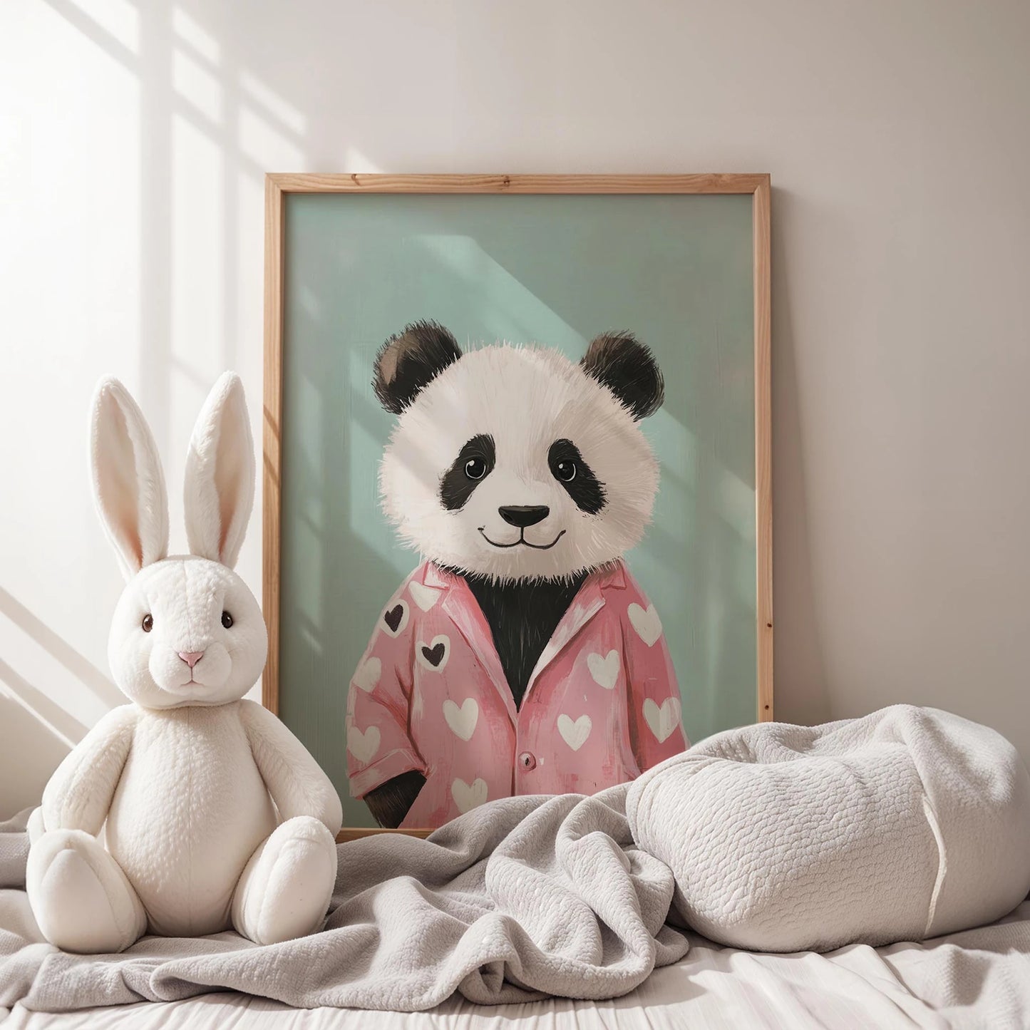 Pijamalı Uykucu Panda - Mavi Fon
