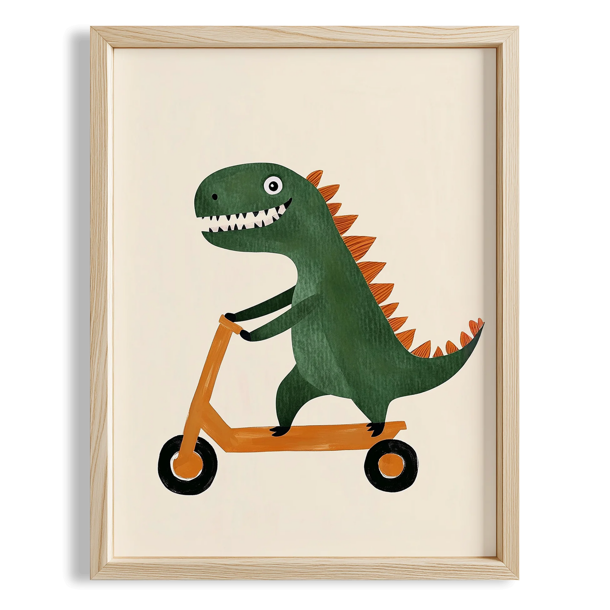 Scooter Süren Dinozor Temalı Minimalist Çocuk Odası Ahşap Tablo II