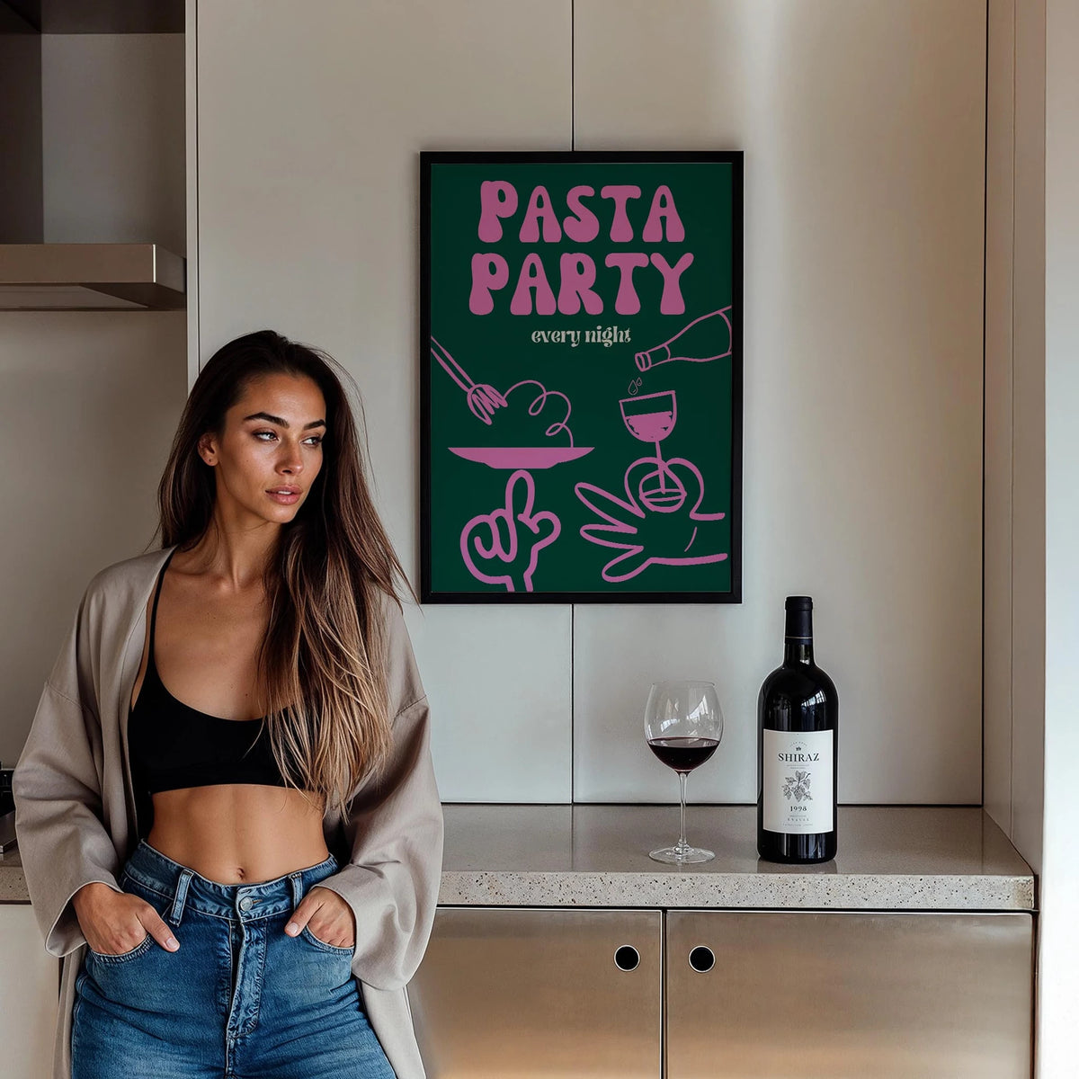 Pasta Party Tipografi Mutfak Duvar Tablosu