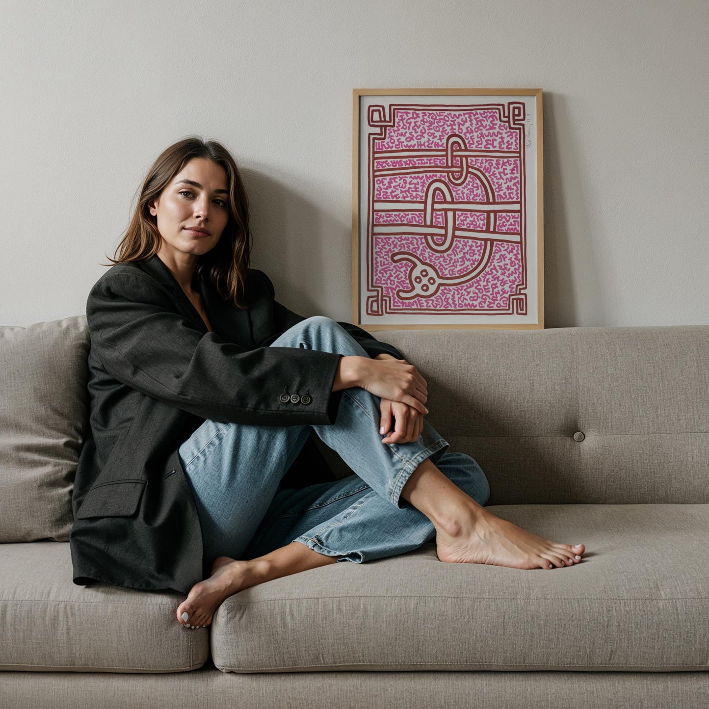 Pembe Labirent - Keith Haring Ahşap Duvar Tablosu