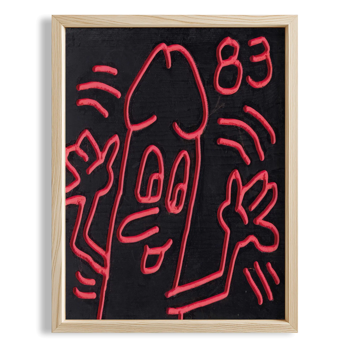 Neon Yüz (83) - Keith Haring Ahşap Duvar Tablosu