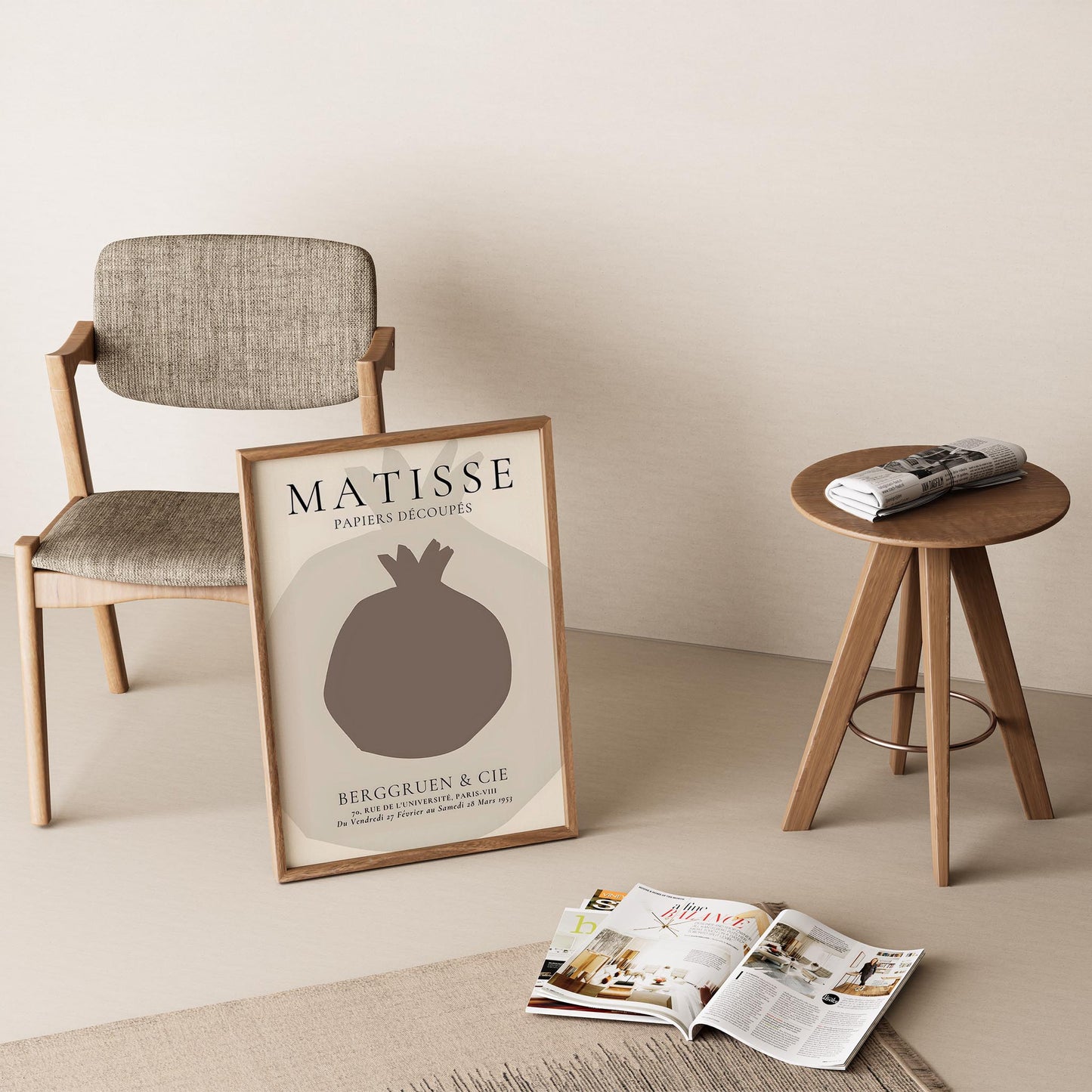 Matisse Kağıt Kesimleri Serisi Minimalist Bej Nar Figürü I Duvar Tablosu