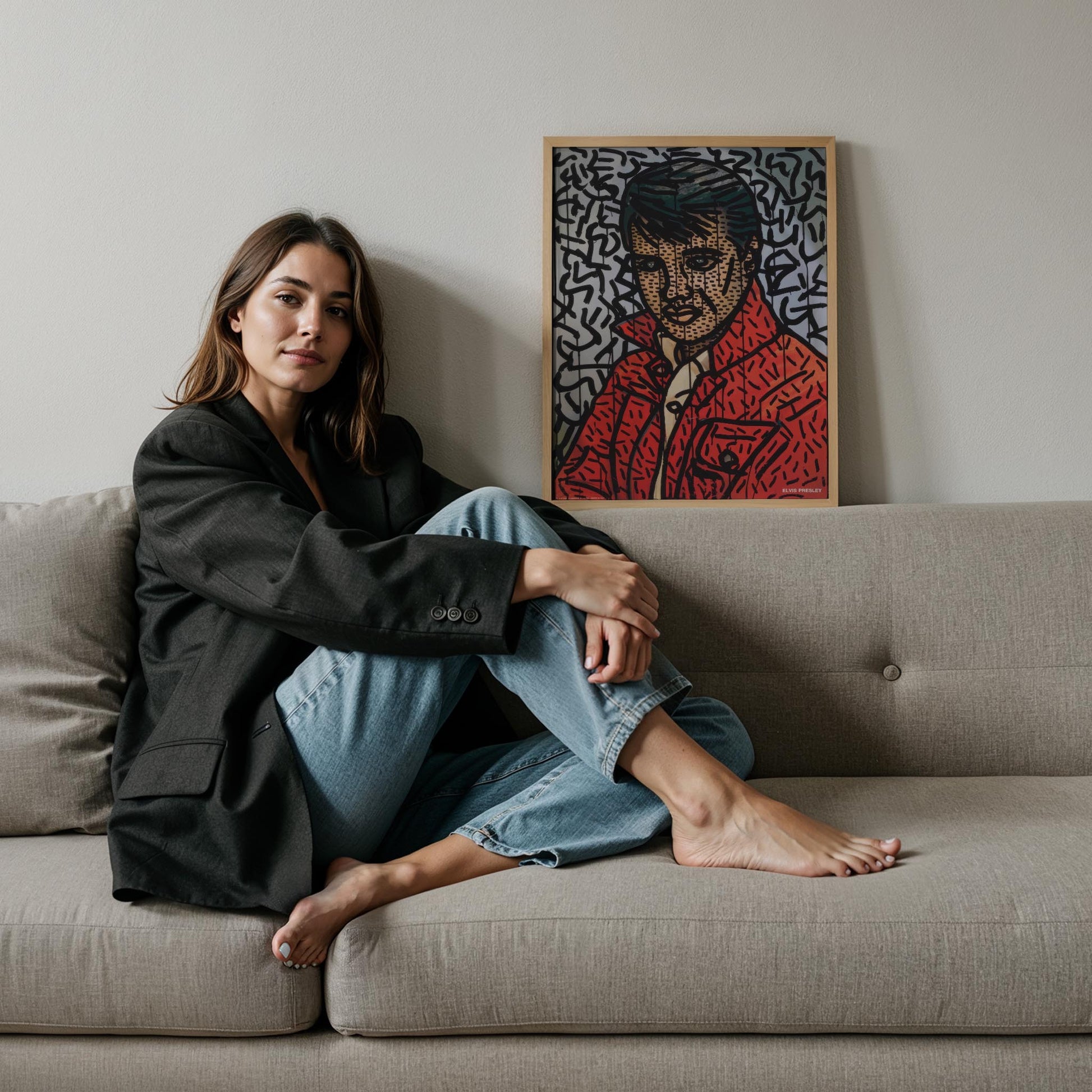 Kırmızı Ceketli Adam - Keith Haring Ahşap Duvar Tablosu