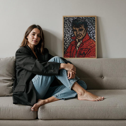 Kırmızı Ceketli Adam - Keith Haring Ahşap Duvar Tablosu