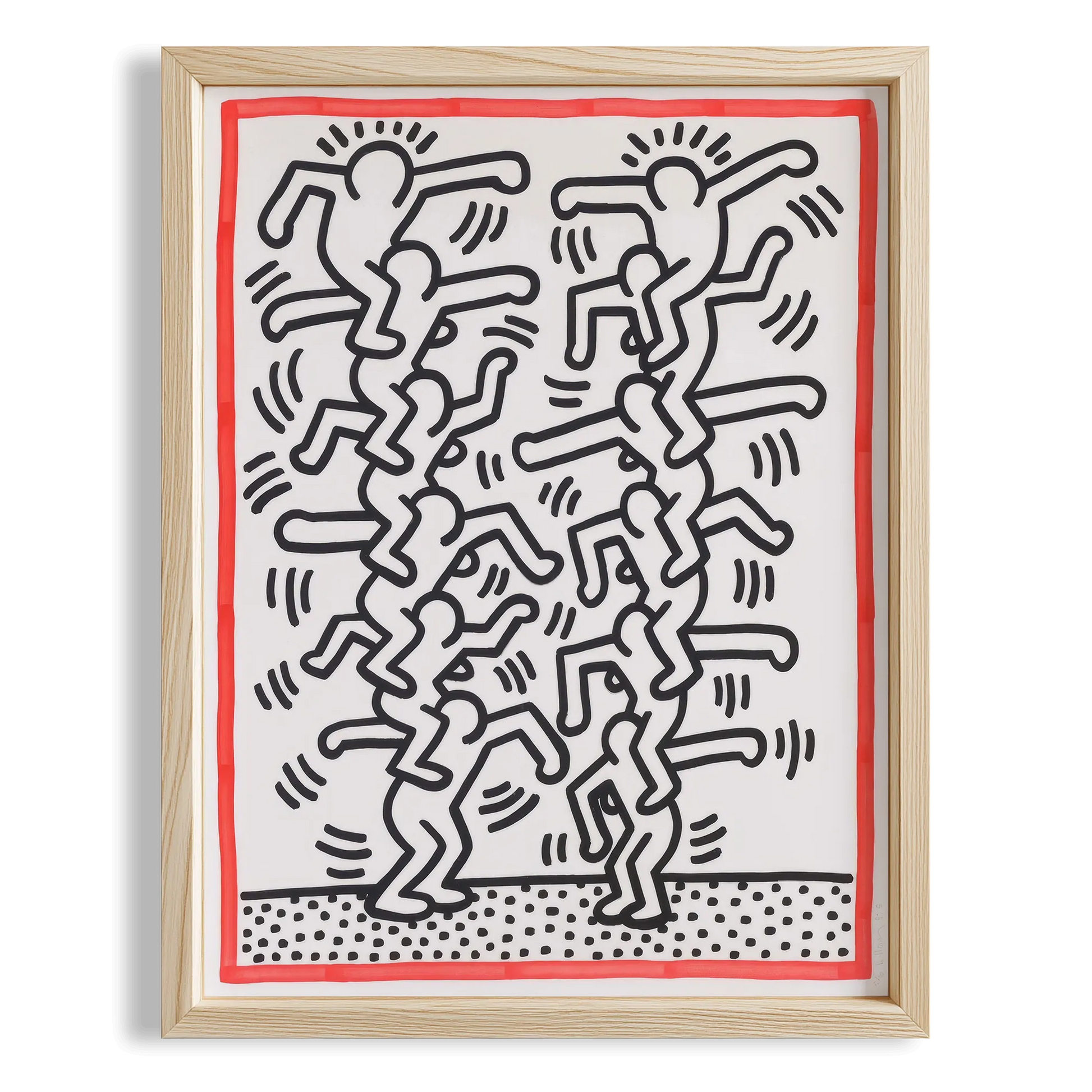 Yan Yana Dans Edenler - Keith Haring Ahşap Duvar Tablosu