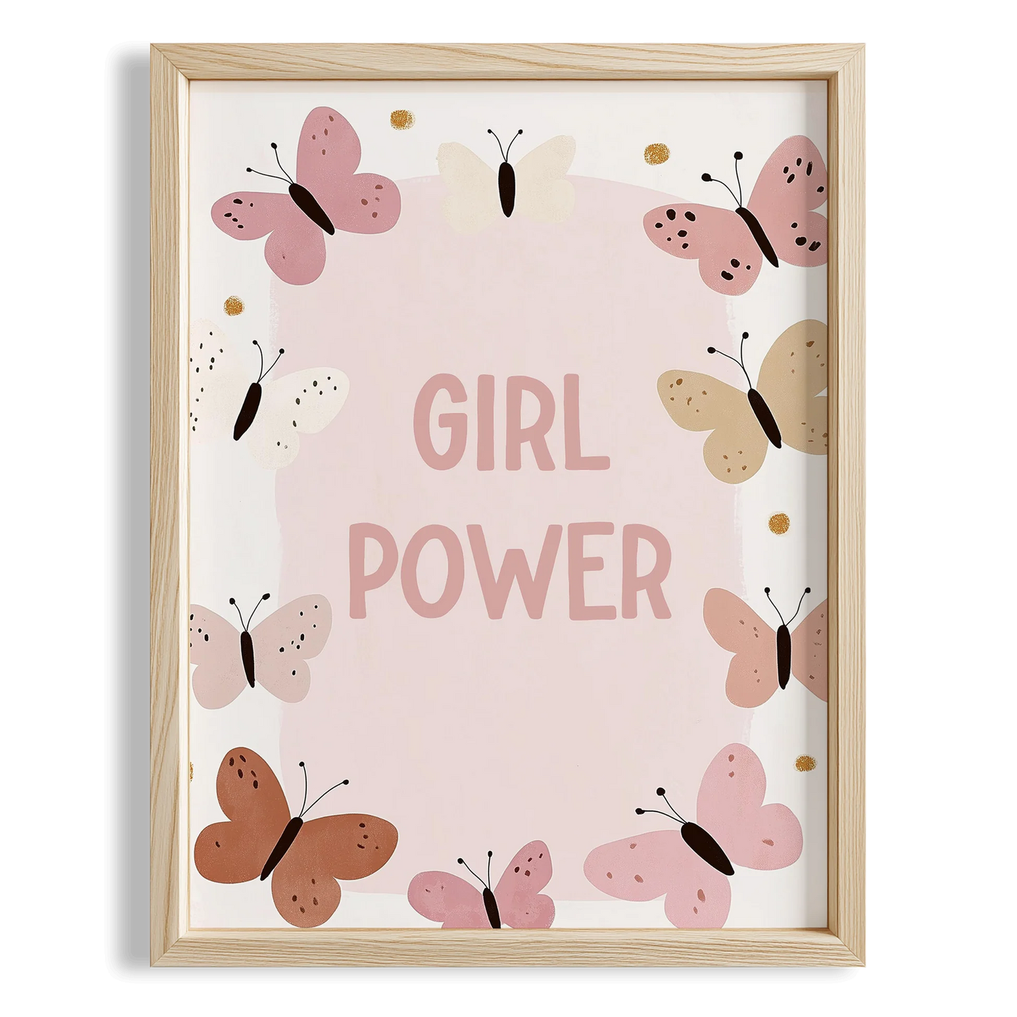 Kelebekli Girl Power Tipografi Kız Çocuk Odası Ahşap Tablo