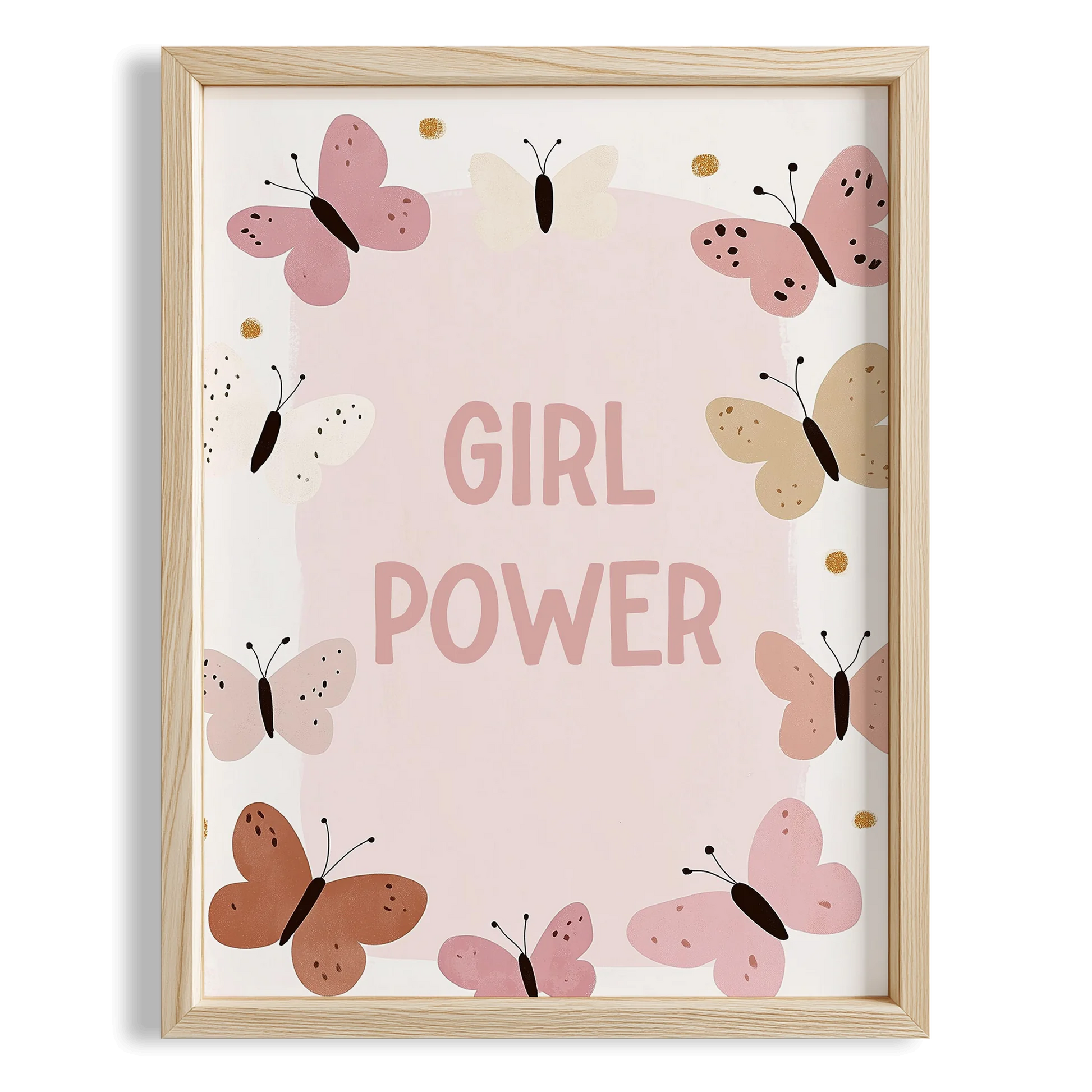 Kelebekli Girl Power Tipografi Kız Çocuk Odası Ahşap Tablo
