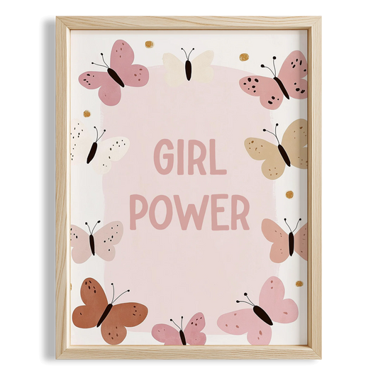 Kelebekli Girl Power Tipografi Kız Çocuk Odası Ahşap Tablo