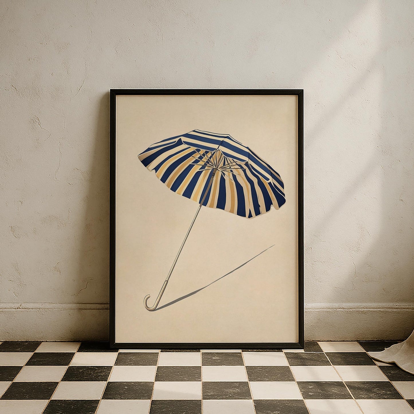 Lacivert Çizgili Şemsiye Minimalist Çizim - Duvar Tablosu