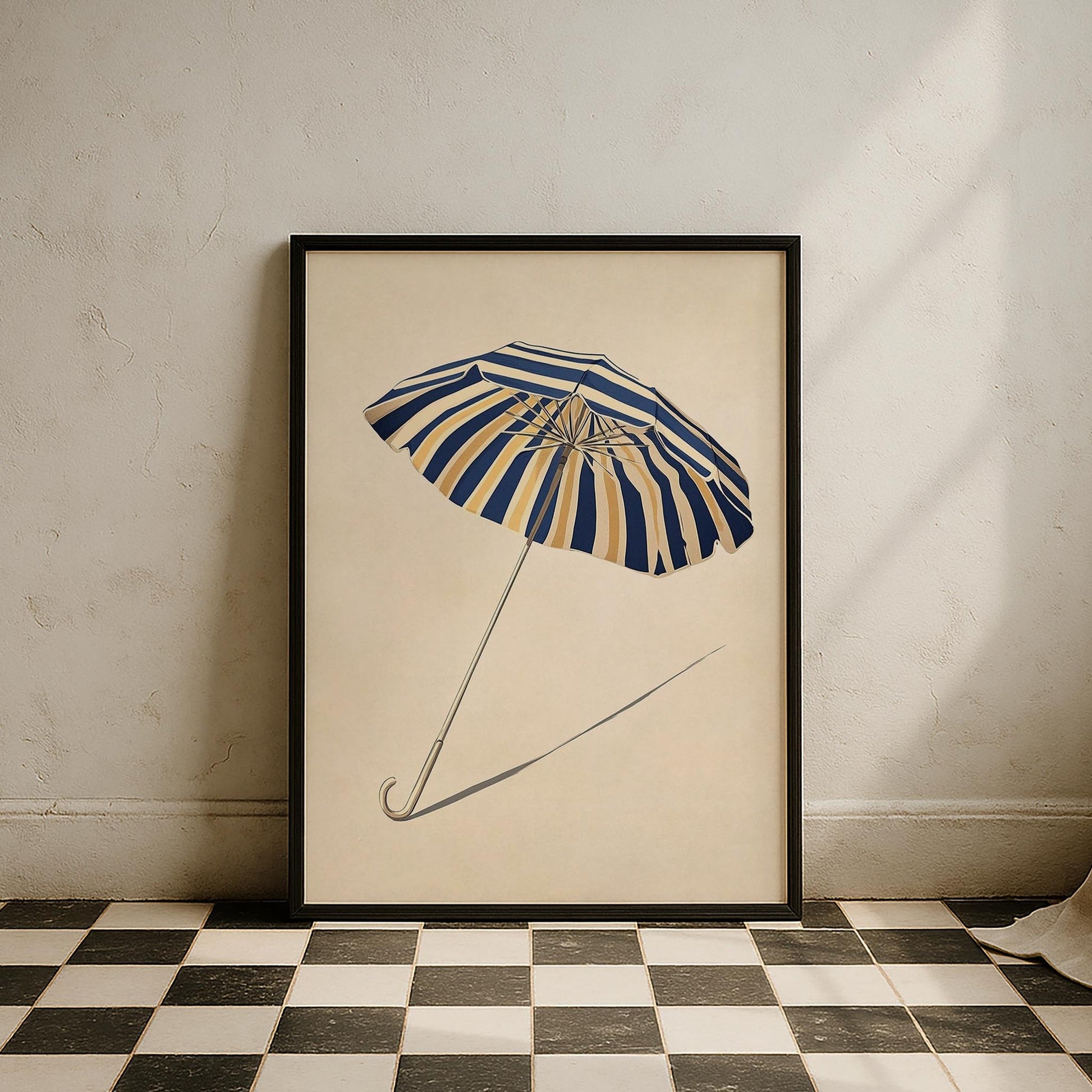 Lacivert Çizgili Şemsiye Minimalist Çizim - Duvar Tablosu