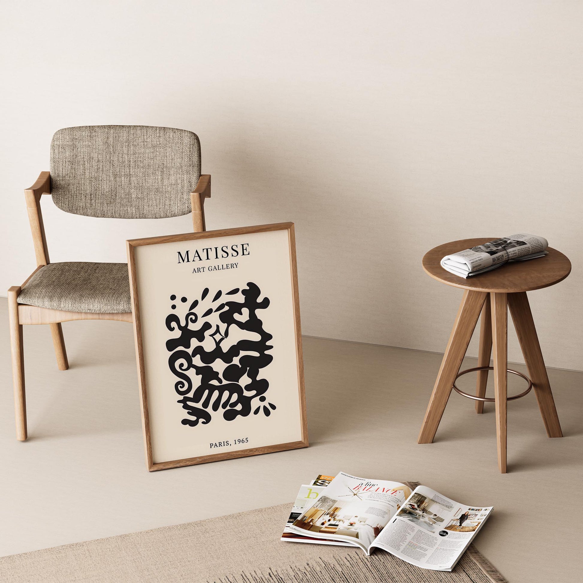 Matisse Kağıt Kesimleri Serisi Siyah Soyut Dal ve Çiçek Deseni I Duvar Tablosu