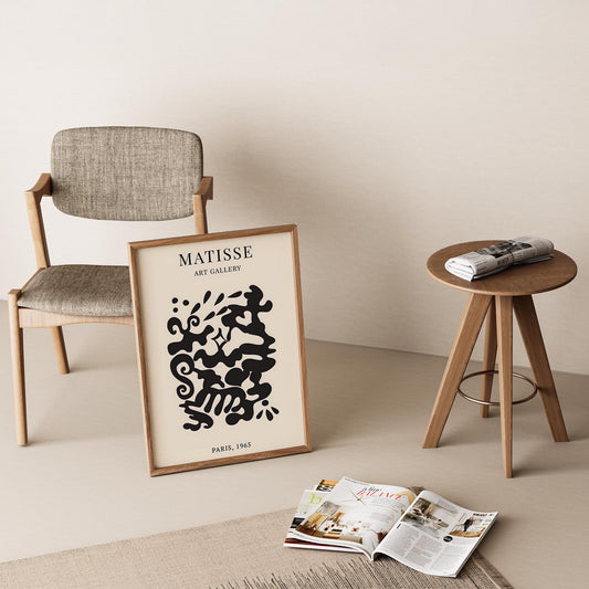 Matisse Kağıt Kesimleri Serisi Siyah Soyut Dal ve Çiçek Deseni I Duvar Tablosu