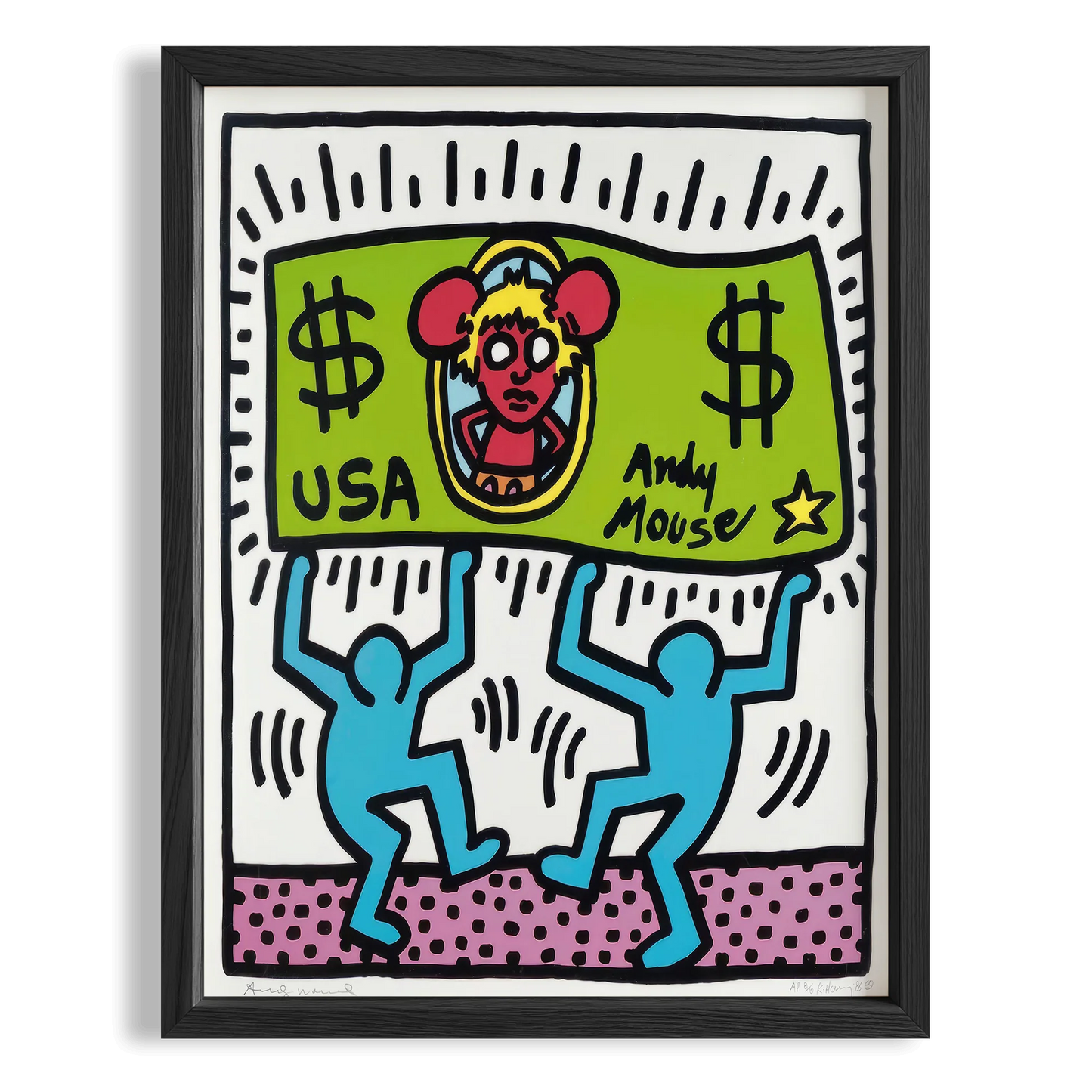 Para Taşıyan Adamlar - Keith Haring Ahşap Duvar Tablosu