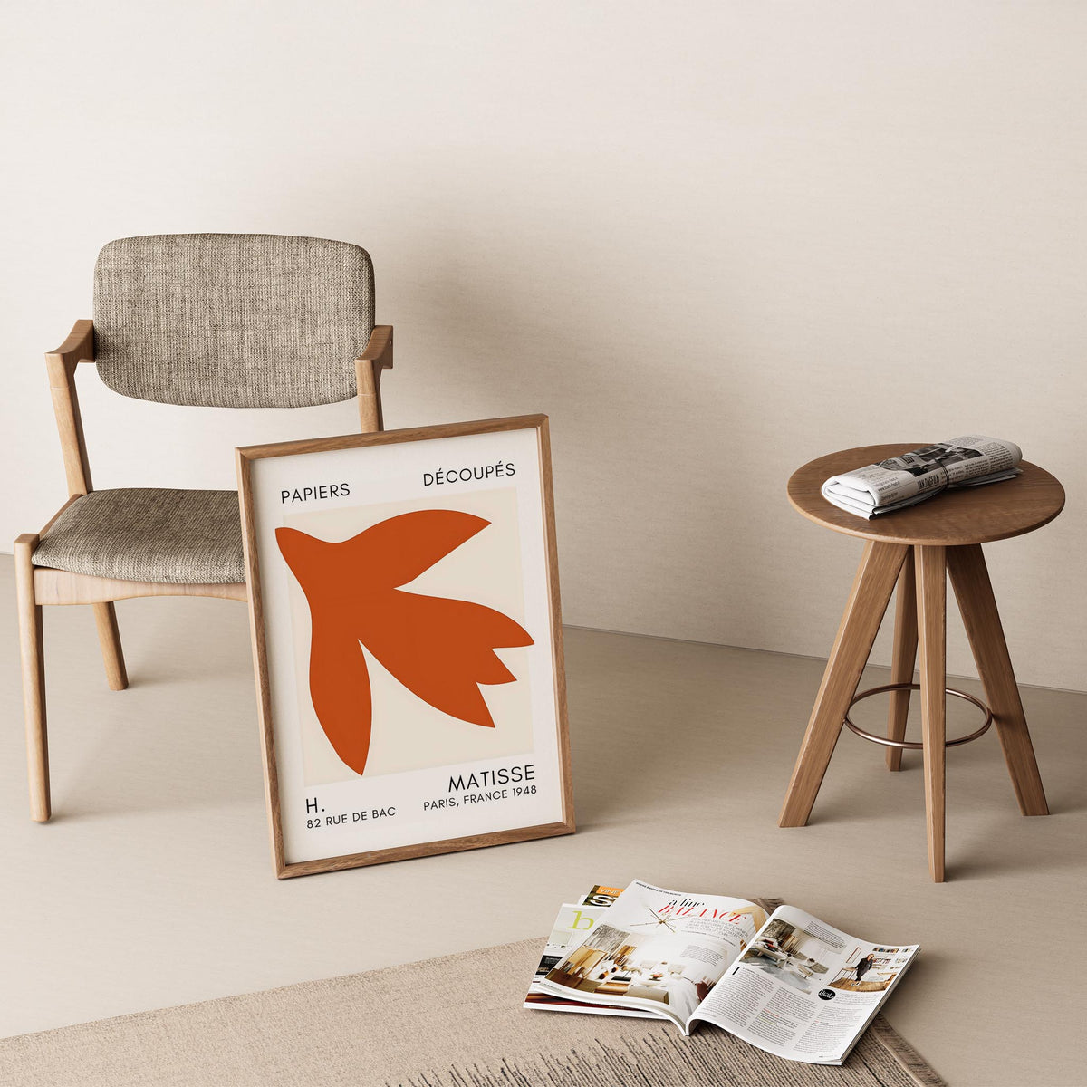 Matisse Kağıt Kesimleri Serisi Terracotta Soyut Lale I Duvar Tablosu